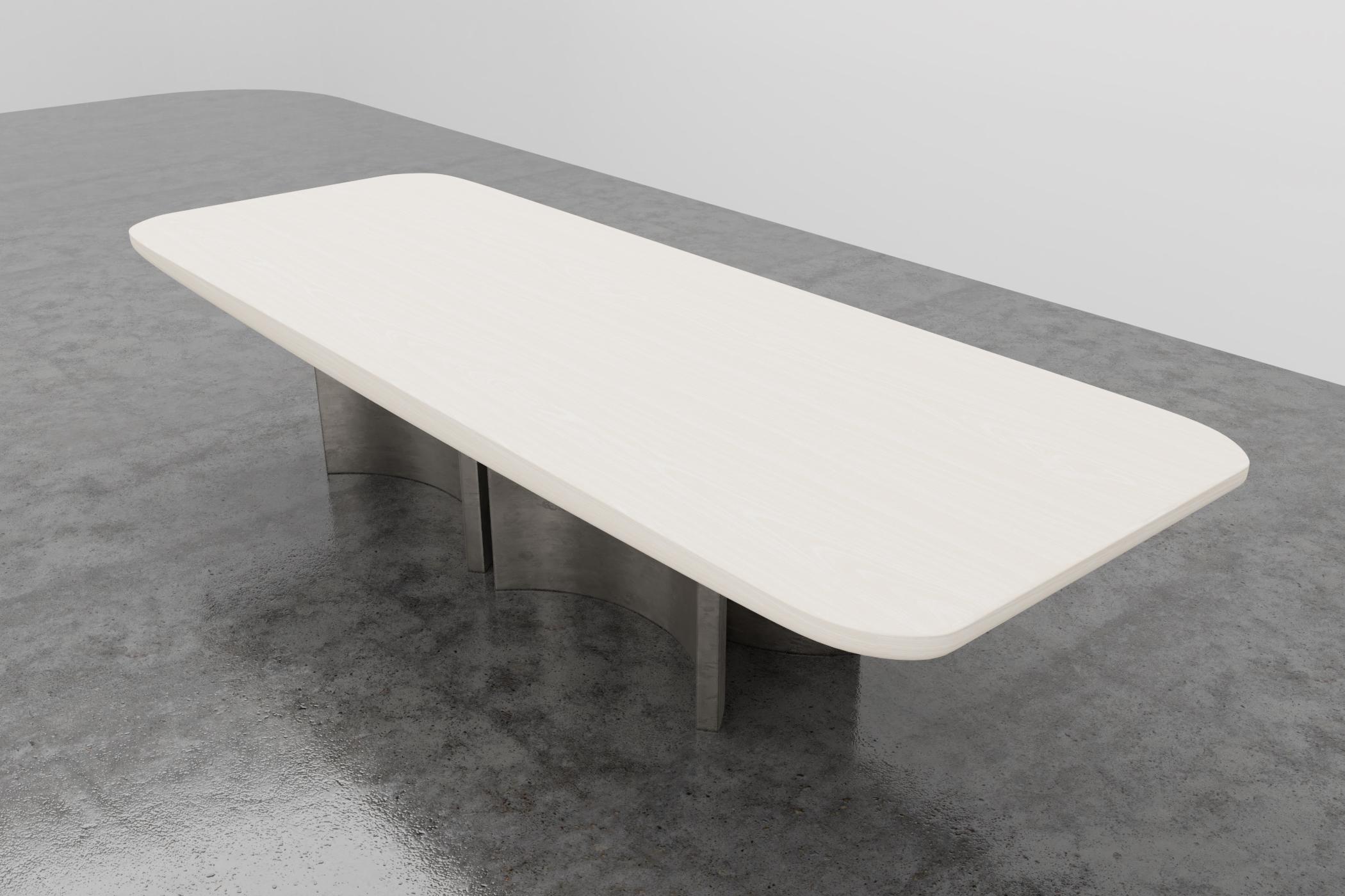 FLOAT DINING TABLE - Modern Bleached White Oak Dining Table w/ Silver Leaf Bases In New Condition For Sale In Laguna Niguel, CA
