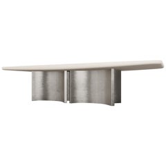 FLOAT DINING TABLE - Modern Bleached White Oak Dining Table w/ Silver Leaf Bases