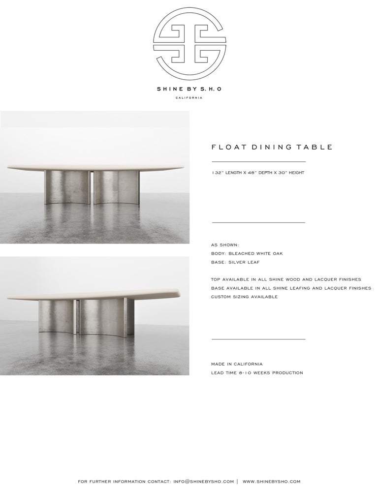 FLOAT DINING TABLE Modern Bleached White Oak Dining Table w/ Silver Leaf Bases For Sale at 1stDibs