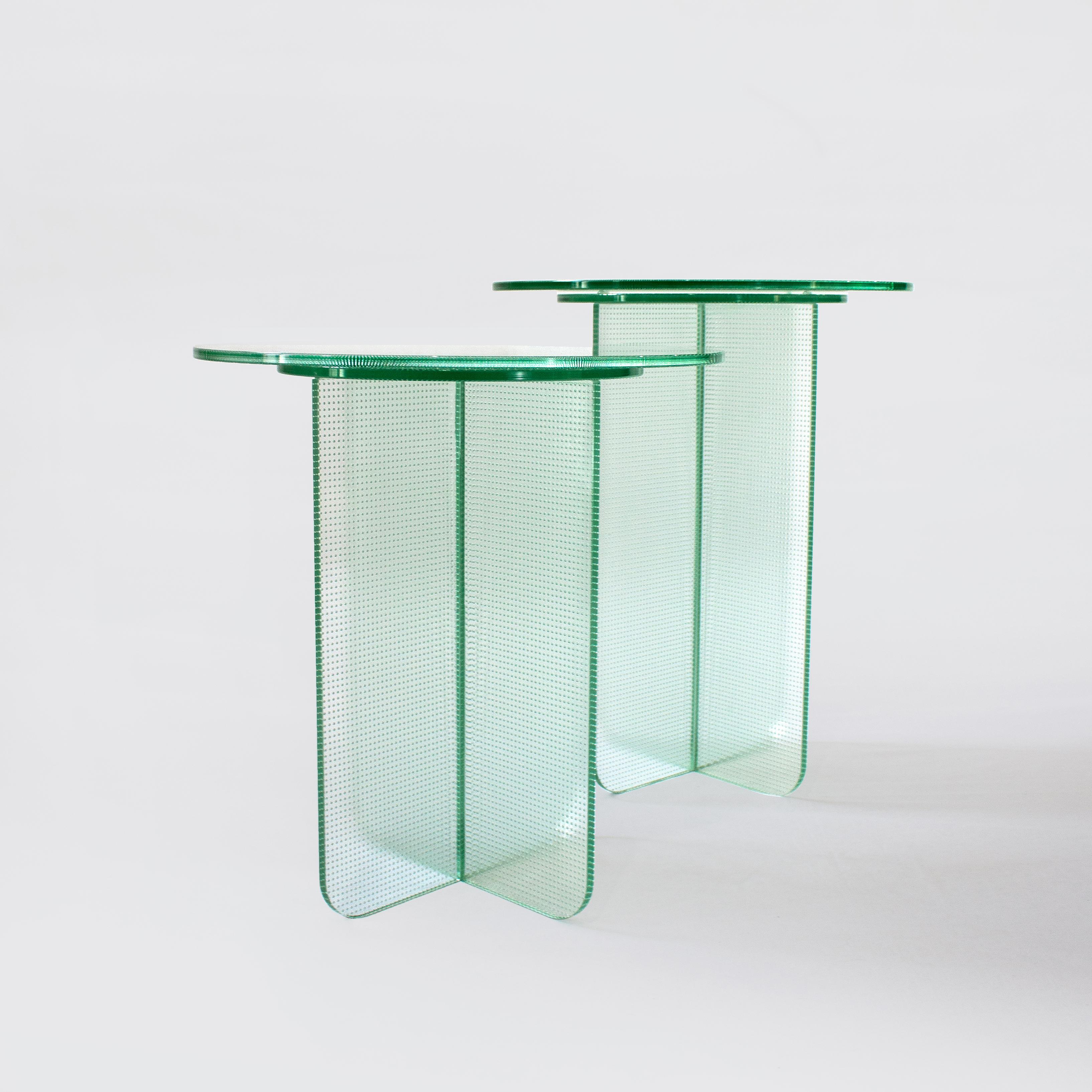Float Side Table 490 H in Toughened Textured Glass by Dean Norton In New Condition For Sale In CLIFTON HILL, VIC