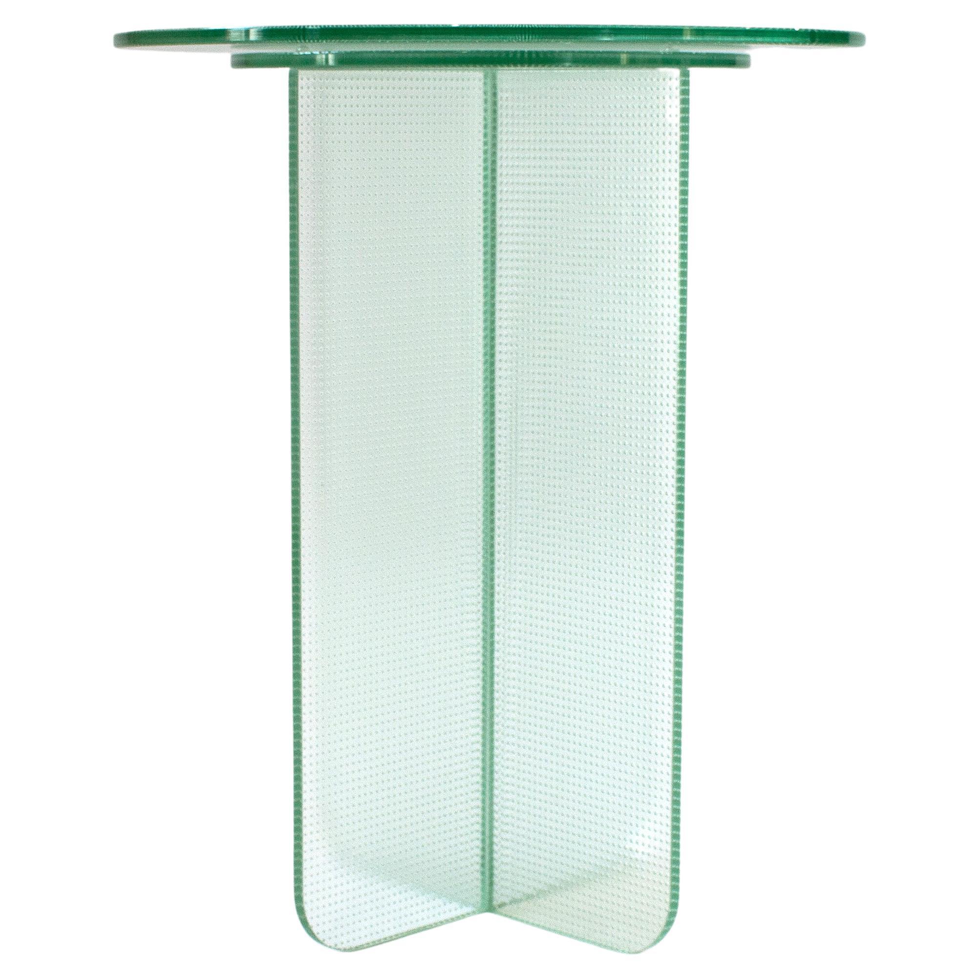 Float Side Table 550 H in Toughened Textured Glass by Dean Norton For Sale