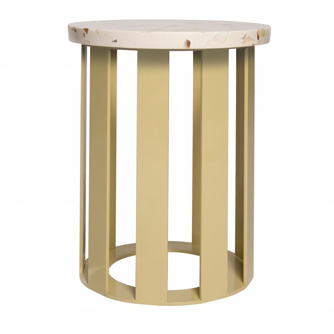 Float Side Table in Lemon Yellow Base and Cobble Beige Surface For Sale