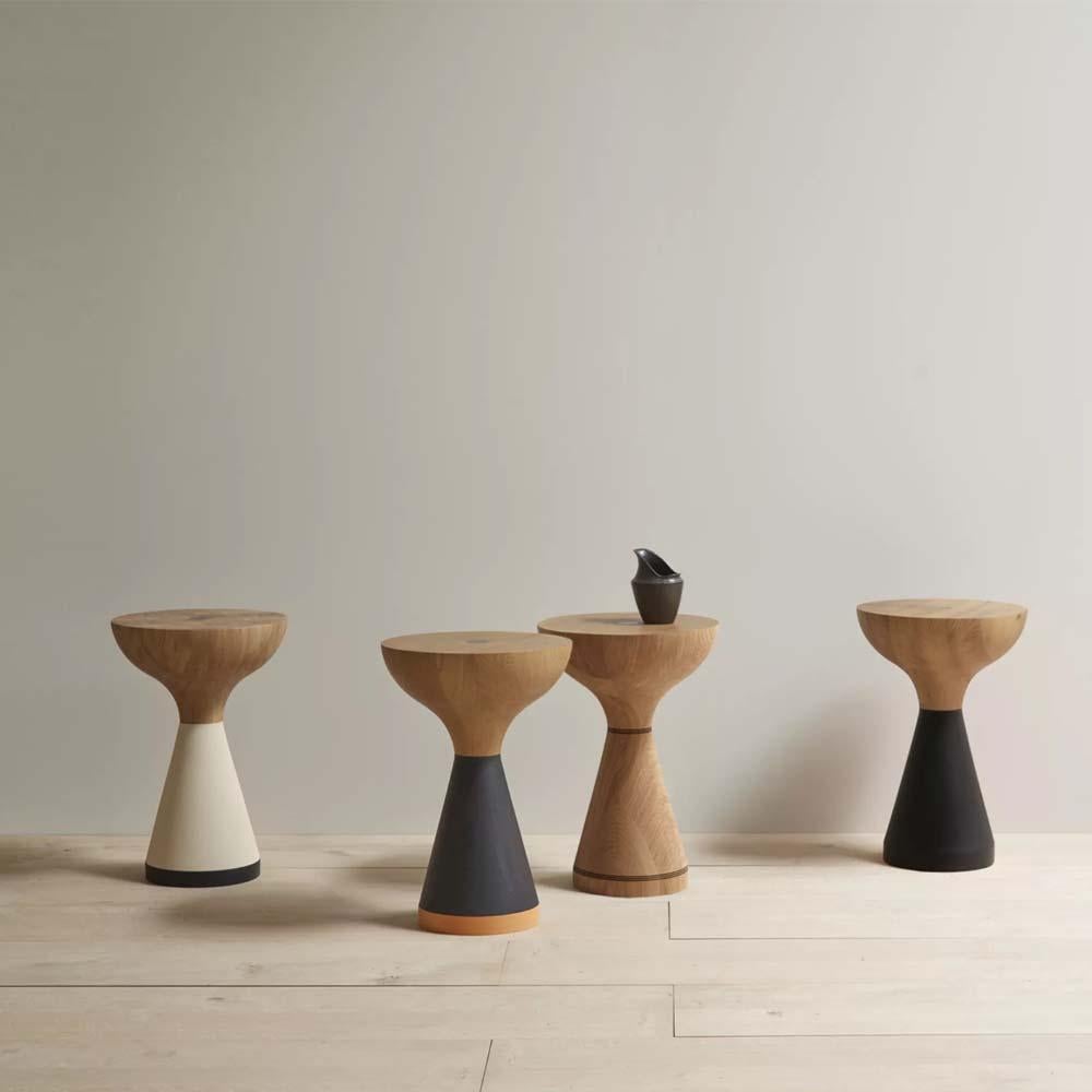 A side table in oak inspired by lobster bouys

A series of side tables of varying tones and combinations, with hand-turned, solid oak tops which allow the timber to take centre stage.

Floats are made in three sections and held together with a
