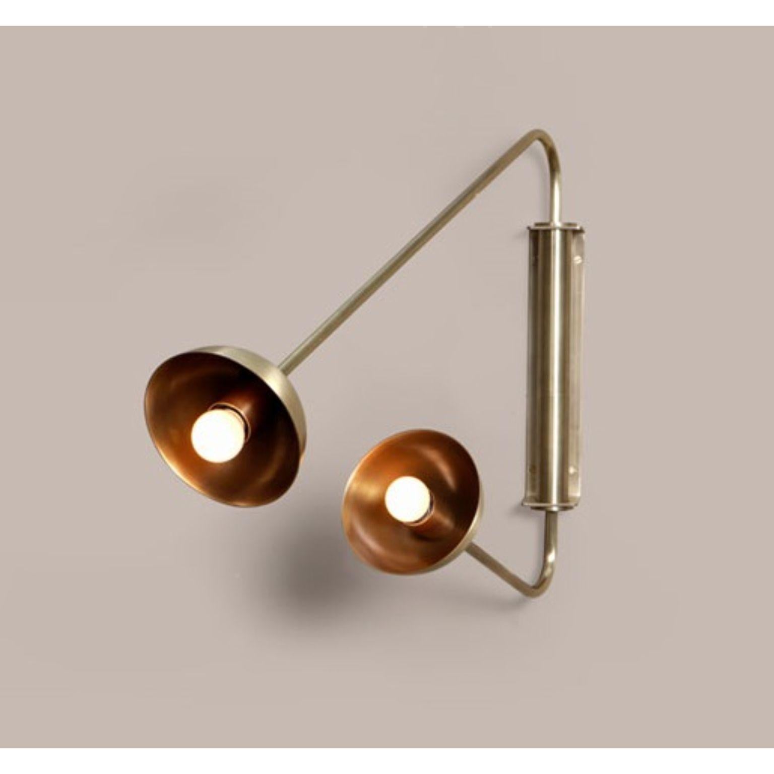 Float Two Arm Brass Dome Wall Sconce by Lamp Shaper
Dimensions: D 117 x W 74 x H 109.5 cm.
Materials: Brass.

Different finishes available: raw brass, aged brass, burnt brass and brushed brass Please contact us.

All our lamps can be wired according