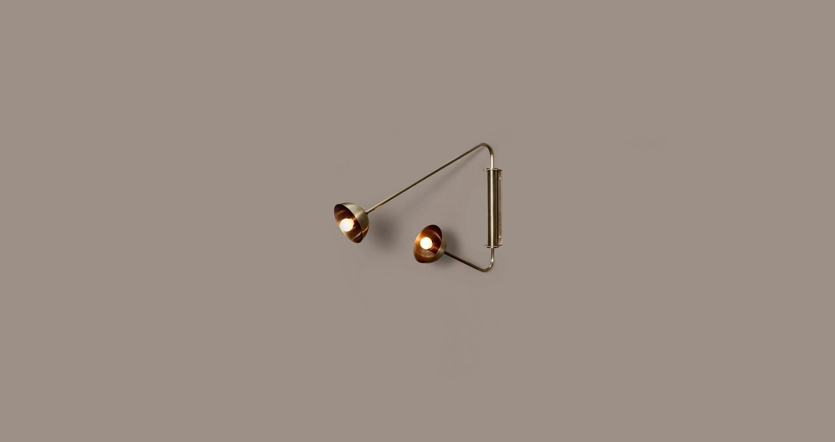 Post-Modern Float Two Arm Brass Dome Wall Sconce by Lamp Shaper For Sale