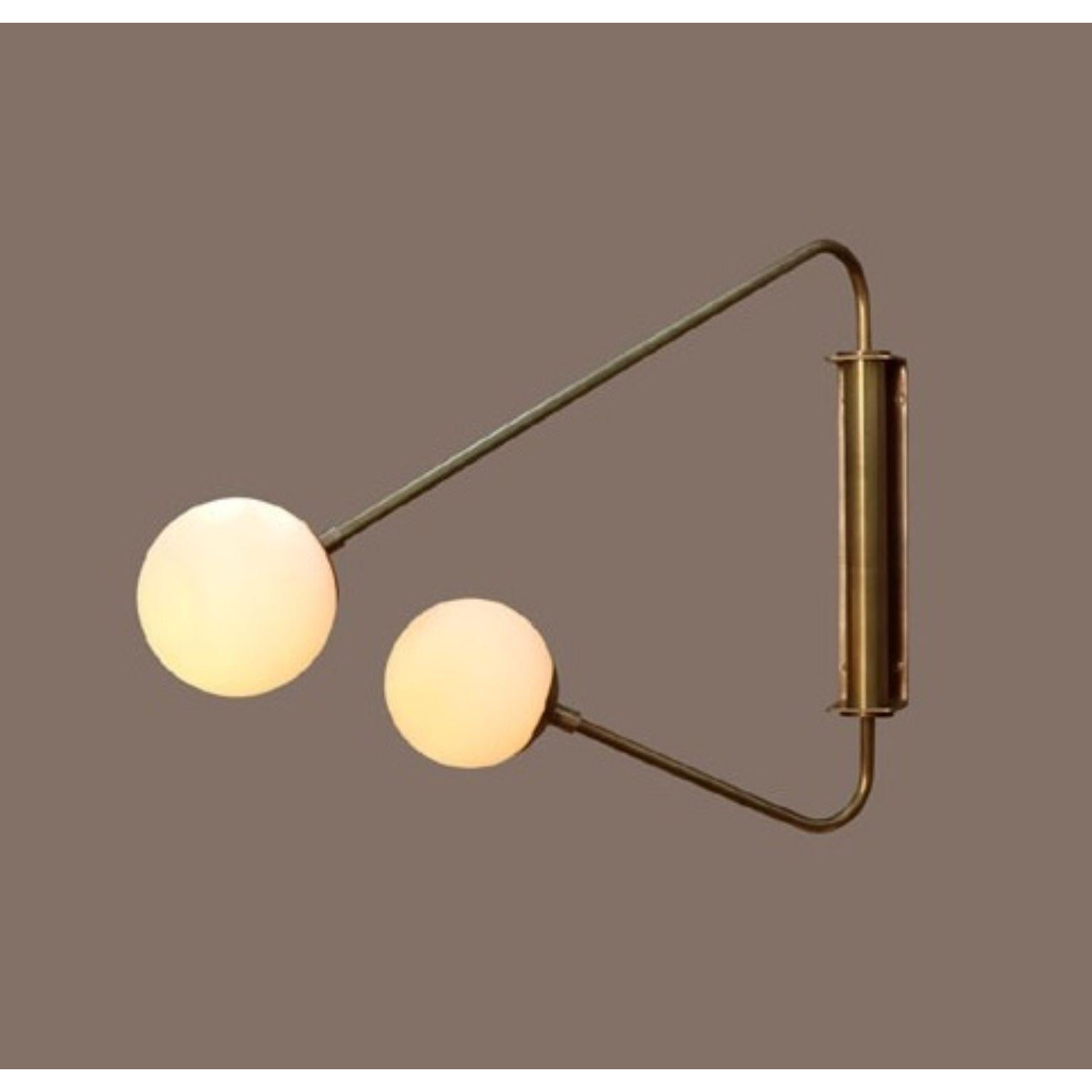 Float Two Arm Glass Globe Wall Sconce by Lamp Shaper
Dimensions: D 117 x W 81.5 x H 53.5 cm.
Materials: Brass and glass.

Different finishes available: raw brass, aged brass, burnt brass and brushed brass Please contact us.

All our lamps can be