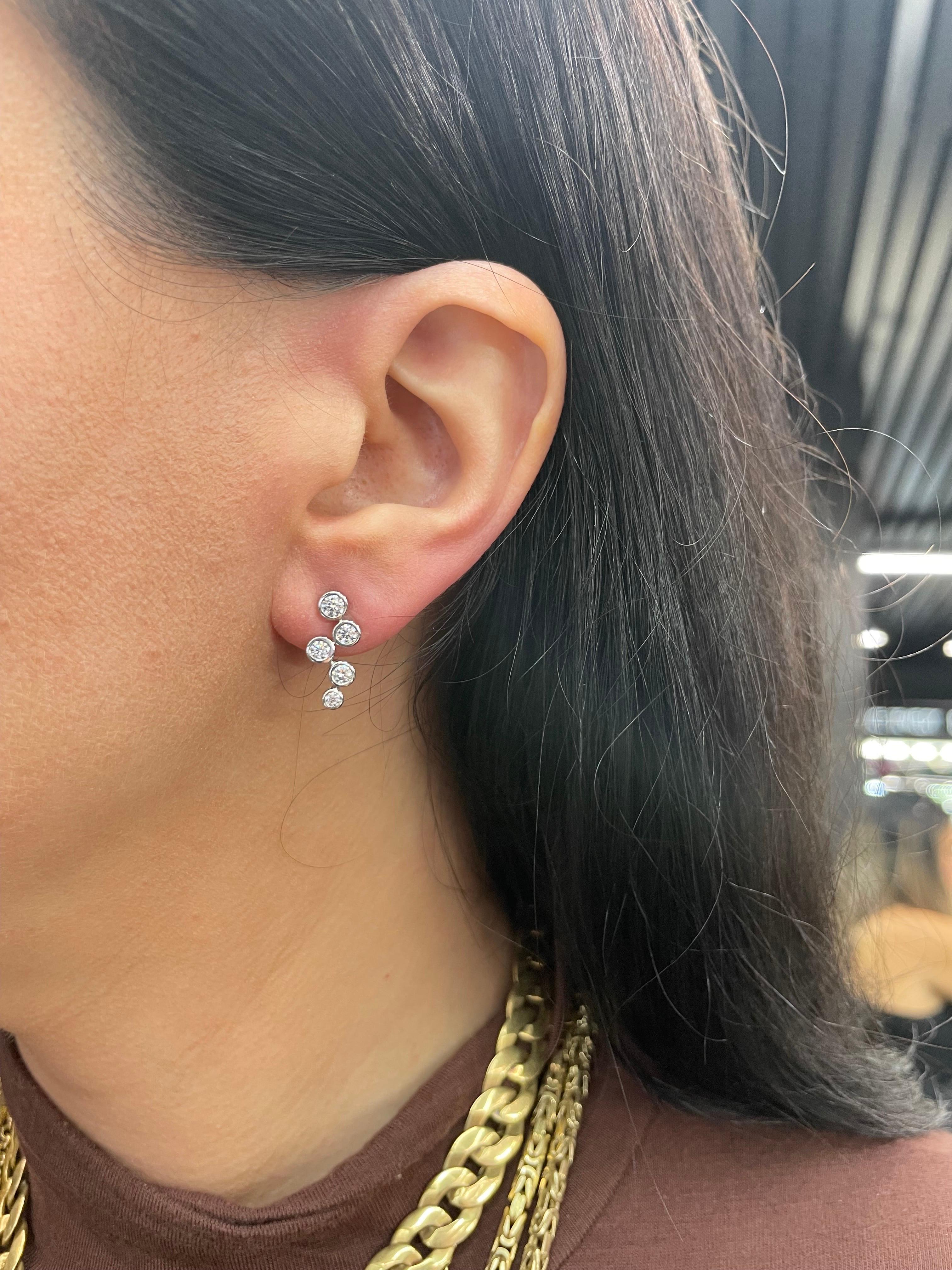 Floating 18 Karat Weißgold Diamant-Lünette-Ohrring Climbers & Drop 0,87 Karat 5