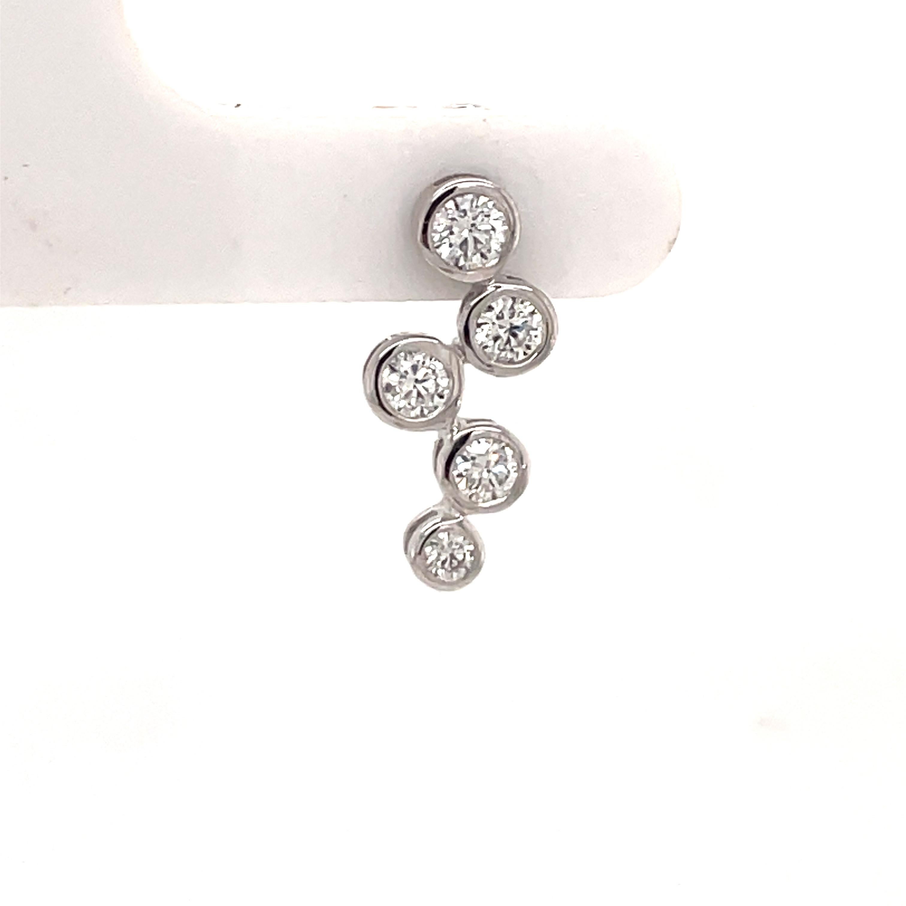 Floating 18 Karat Weißgold Diamant-Lünette-Ohrring Climbers & Drop 0,87 Karat (Rundschliff)