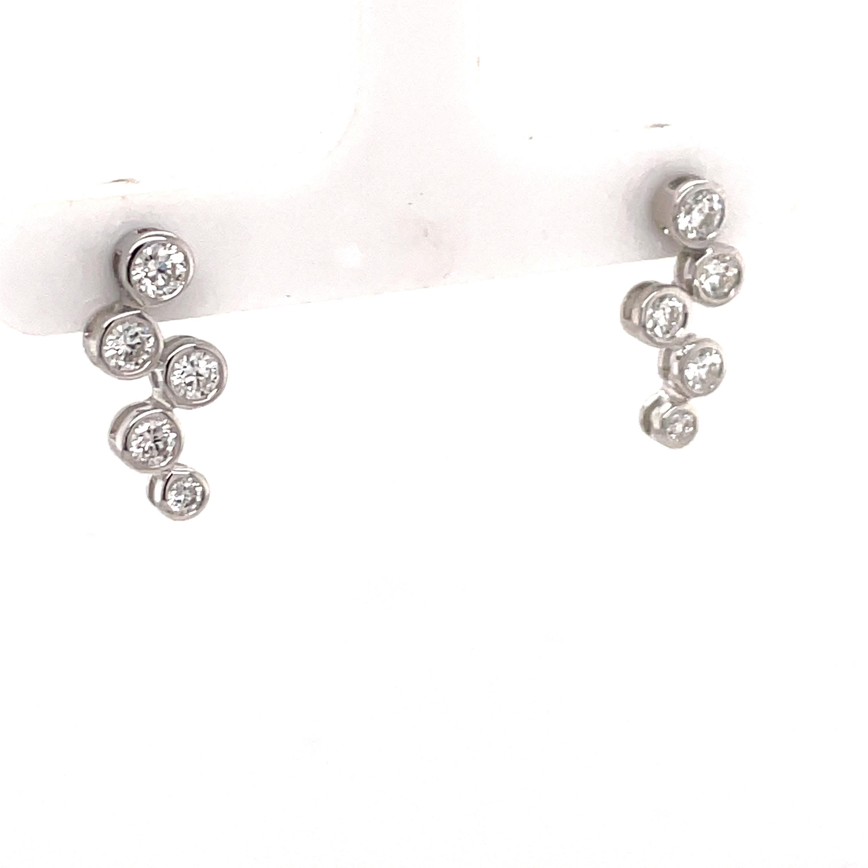 Floating 18 Karat Weißgold Diamant-Lünette-Ohrring Climbers & Drop 0,87 Karat Damen