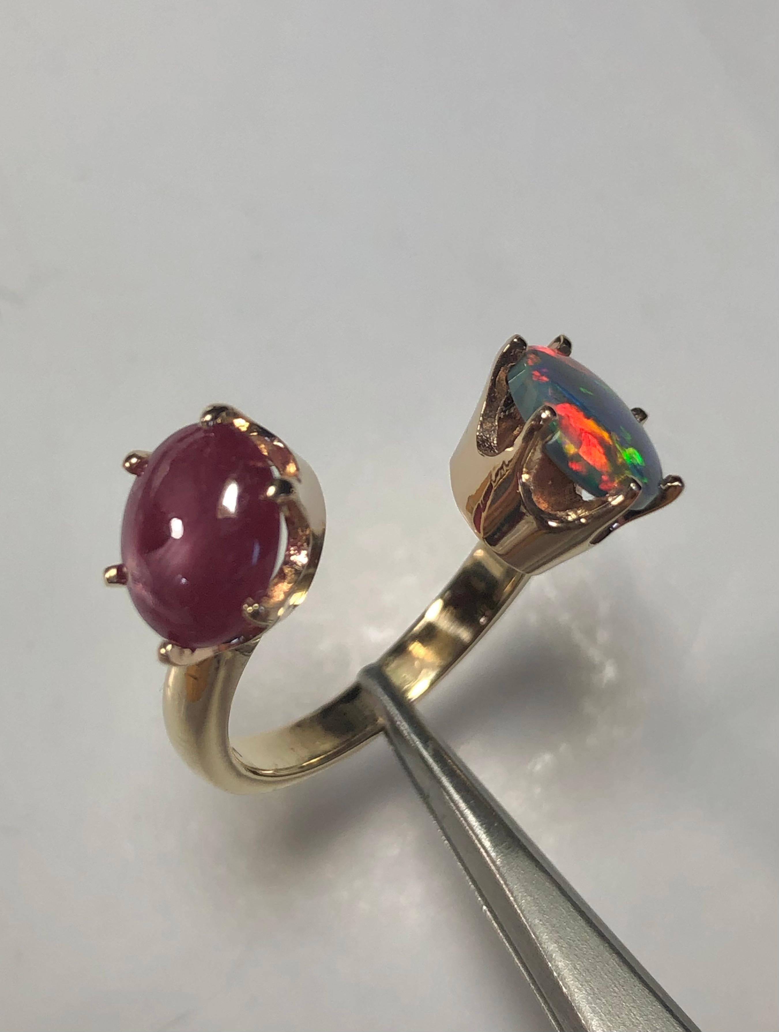 Floating Black Opla Star Ruby Open Shank Toi et Moi Ring Gold For Sale 8