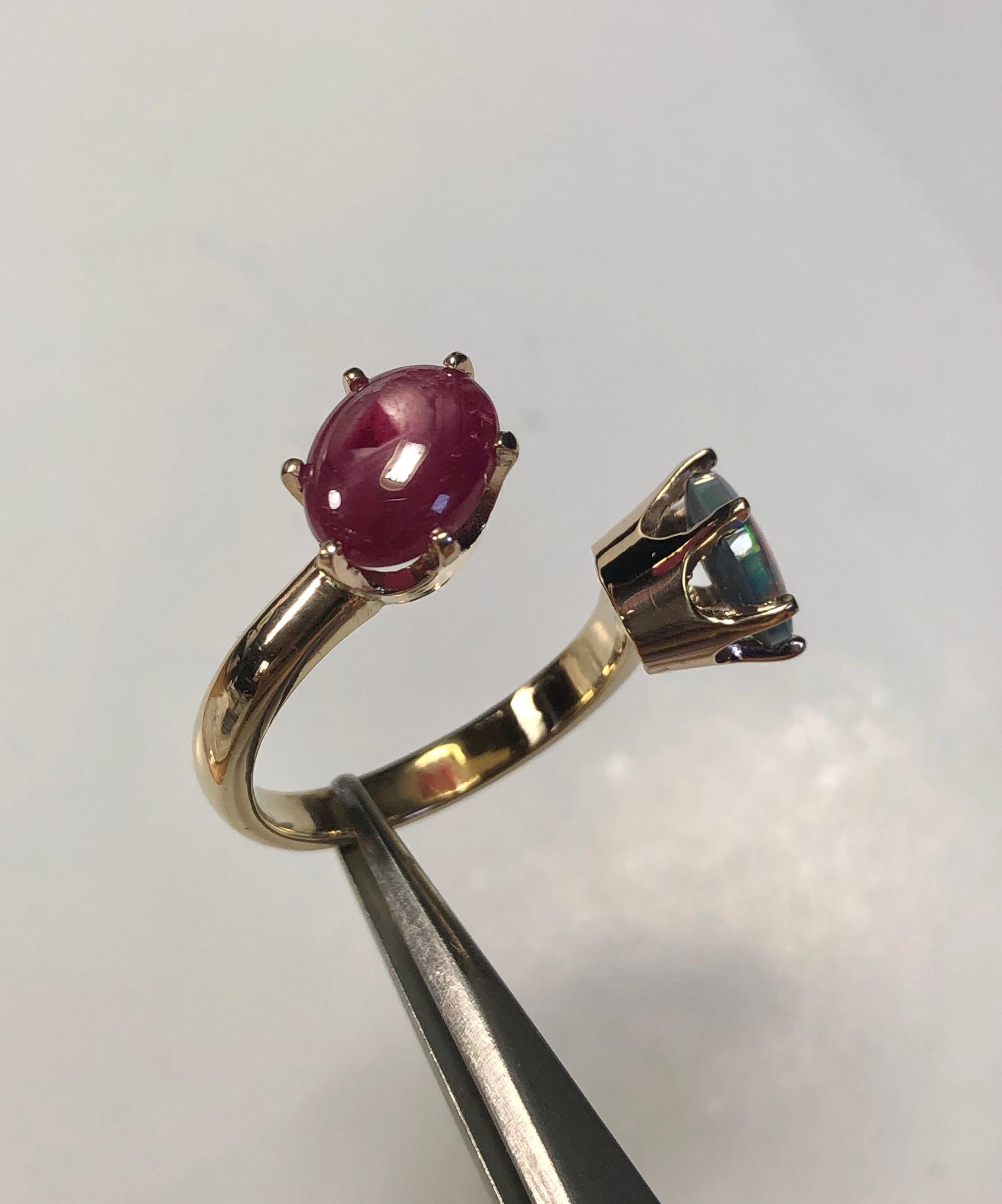 Floating Black Opla Star Ruby Open Shank Toi et Moi Ring Gold For Sale 9