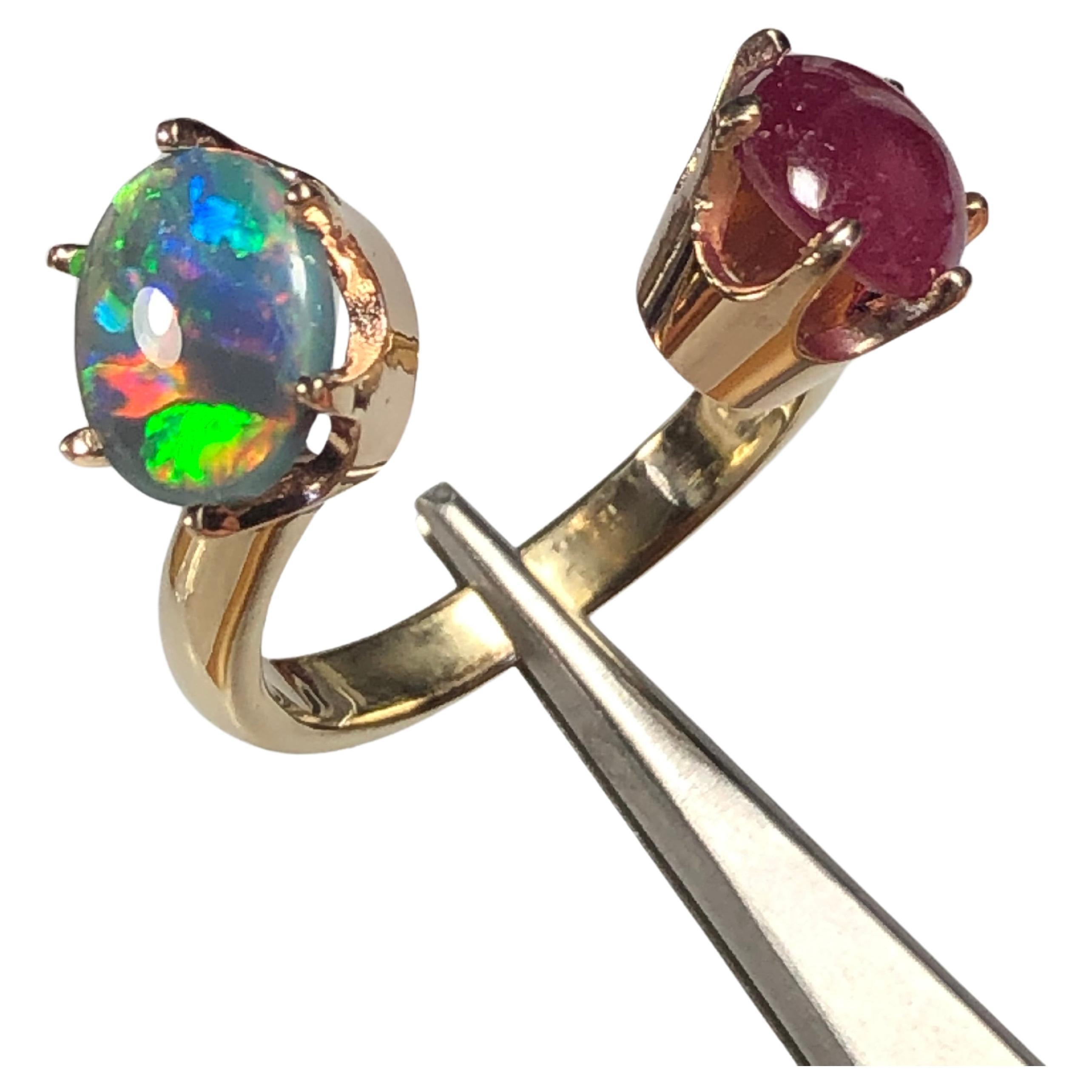 Floating Black Opla Star Ruby Open Shank Toi et Moi Ring Gold For Sale