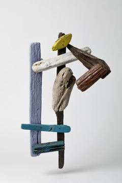 Composición de madera flotante y pintada de Michel Lanos. Alrededor de 1980-1990.