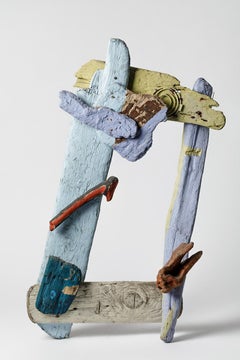 Floating and painted wood composition by Michel Lanos.  Circa 1980-1990.