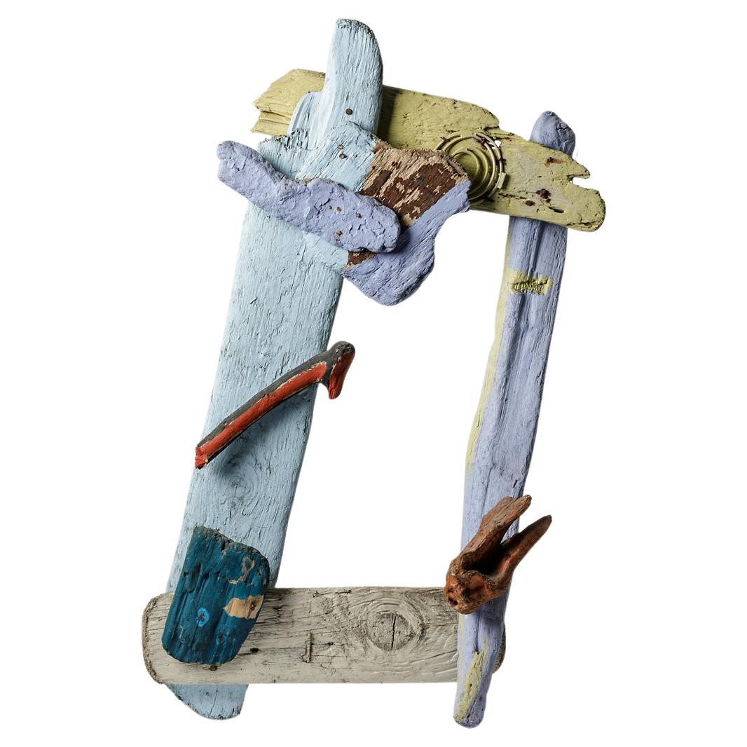 Floating and painted wood composition by Michel Lanos.  Circa 1980-1990.