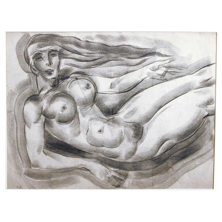 Floating Art Deco Nude, Drawing by Zaidenberg