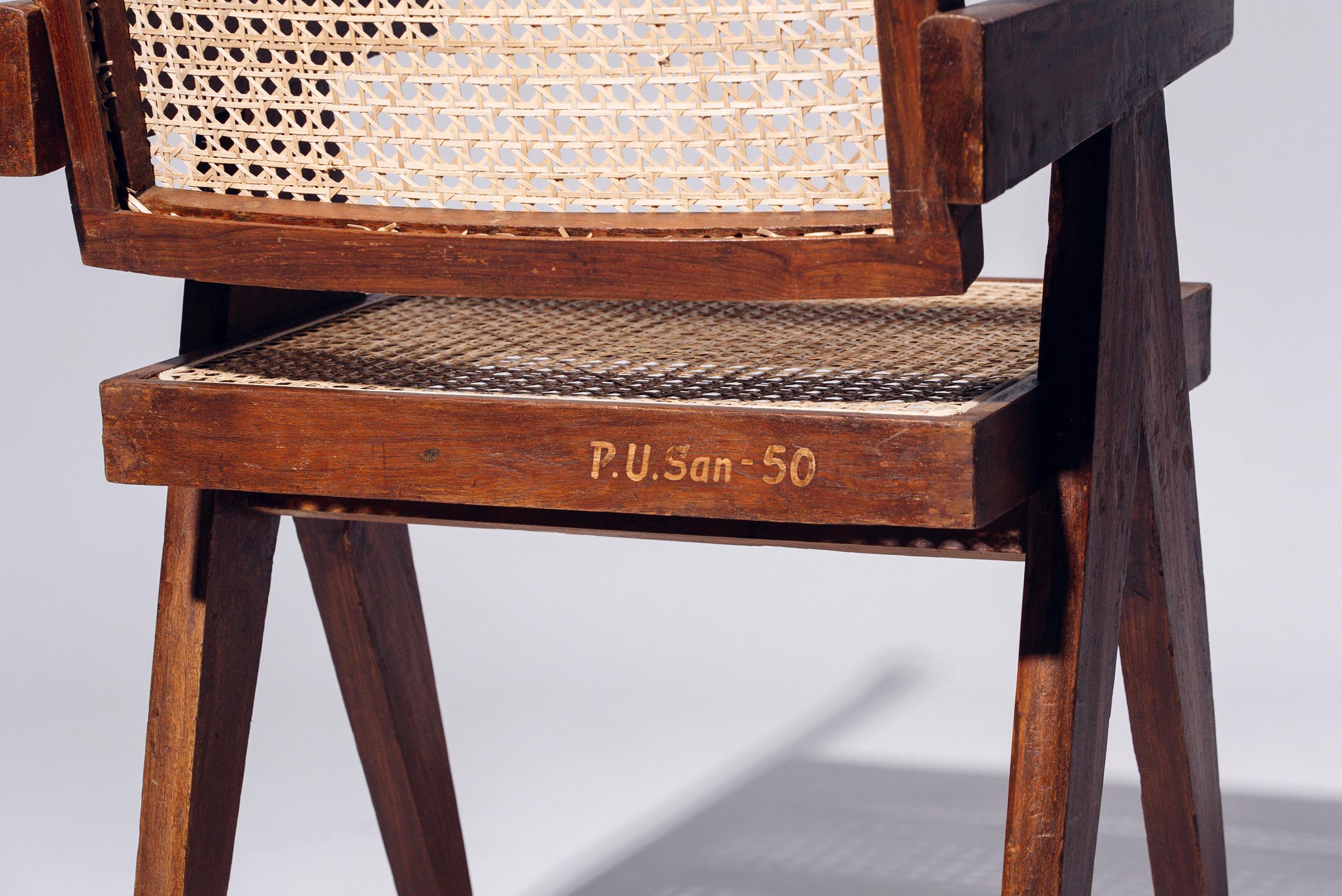 Tissé à la main Chaise à dossier flottant par Pierre Jeanneret pour Chandigarh, Inde, vers 1955-56 en vente