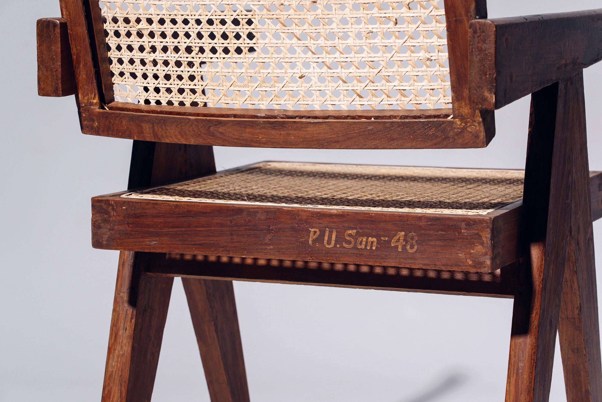 Hand-Woven Floating Back Chair by Pierre Jeanneret for Chandigarh, India, Circa 1955-56 For Sale