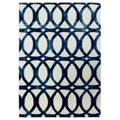 Contemporary Hand Woven Blue New Zealand Wool Rug by Deanna Comellini 150x200 cm