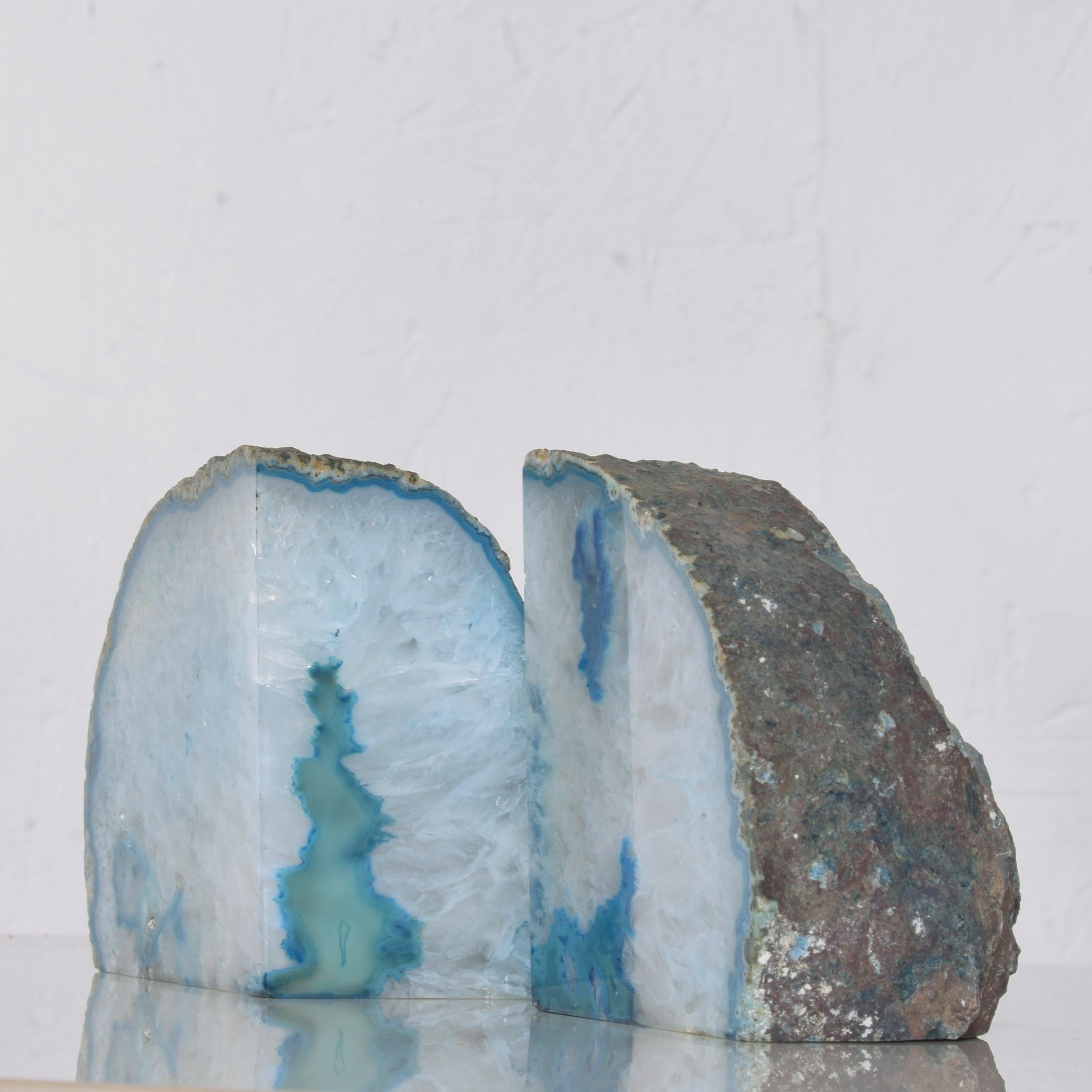 Unknown 1970s Blue Quartz Stone Bookends Ethereal Blue  For Sale