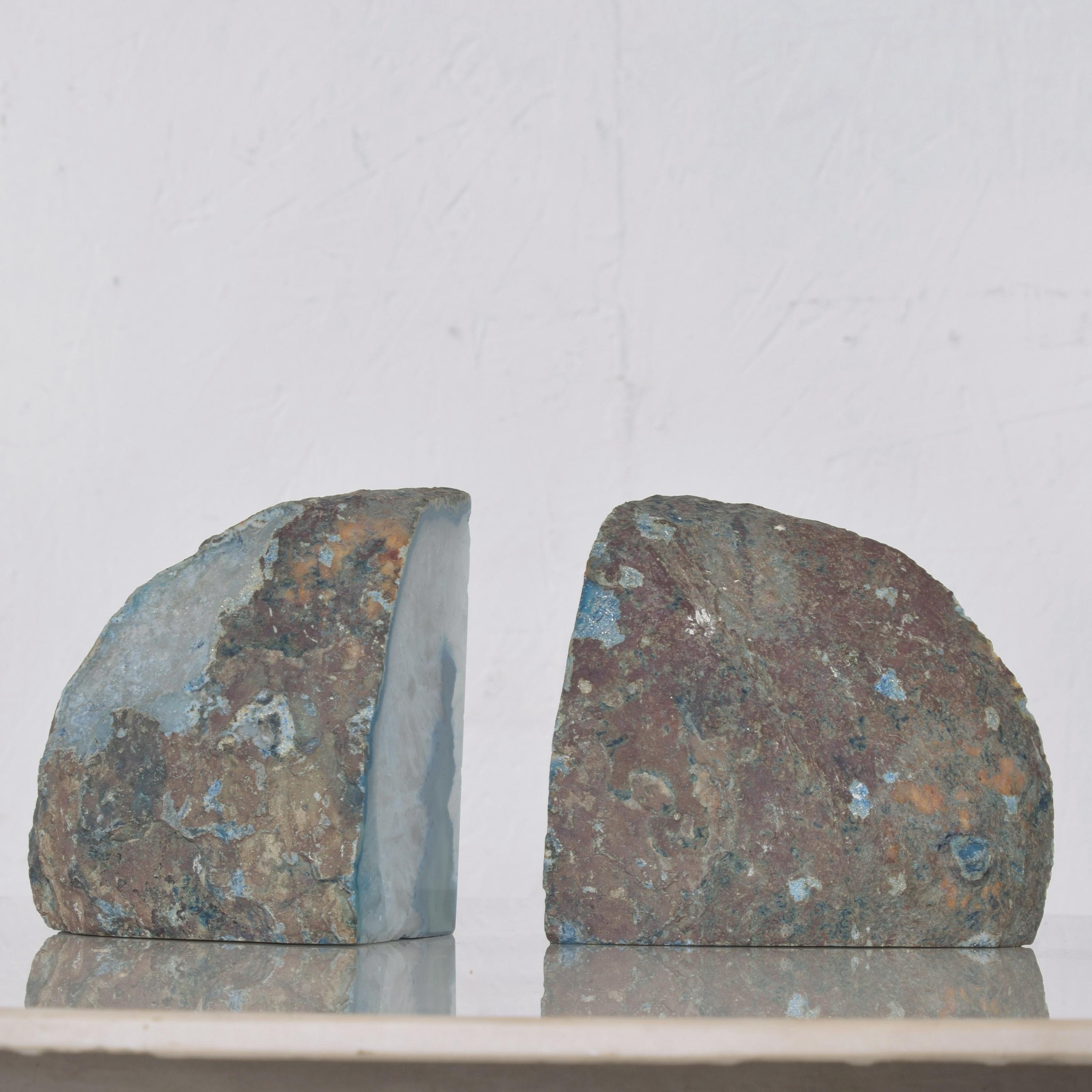 Late 20th Century 1970s Blue Quartz Stone Bookends Ethereal Blue  For Sale