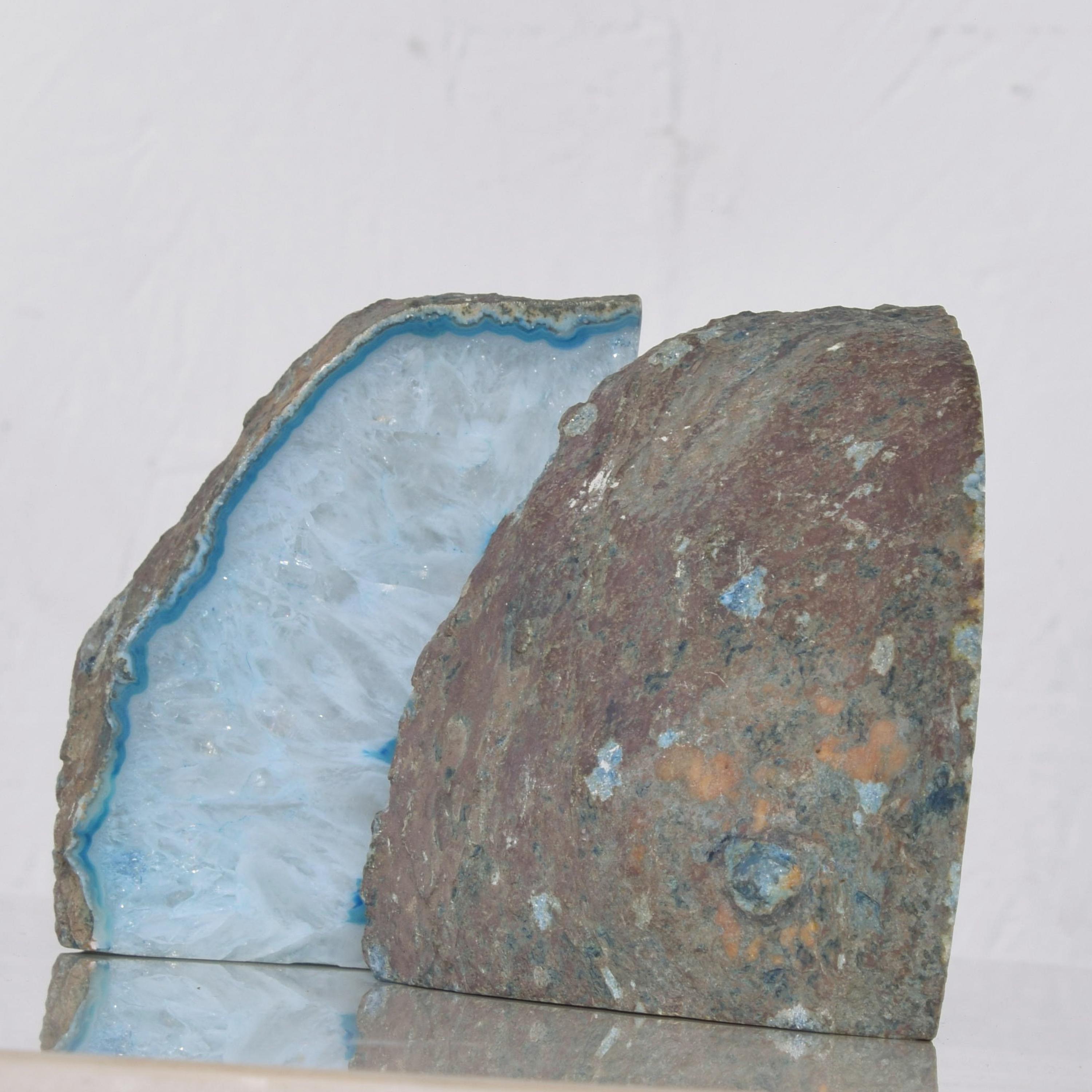 Floating Blue Quartz Stone Pair of Bookends in Ethereal Blue Organic Modern 1970 For Sale 1
