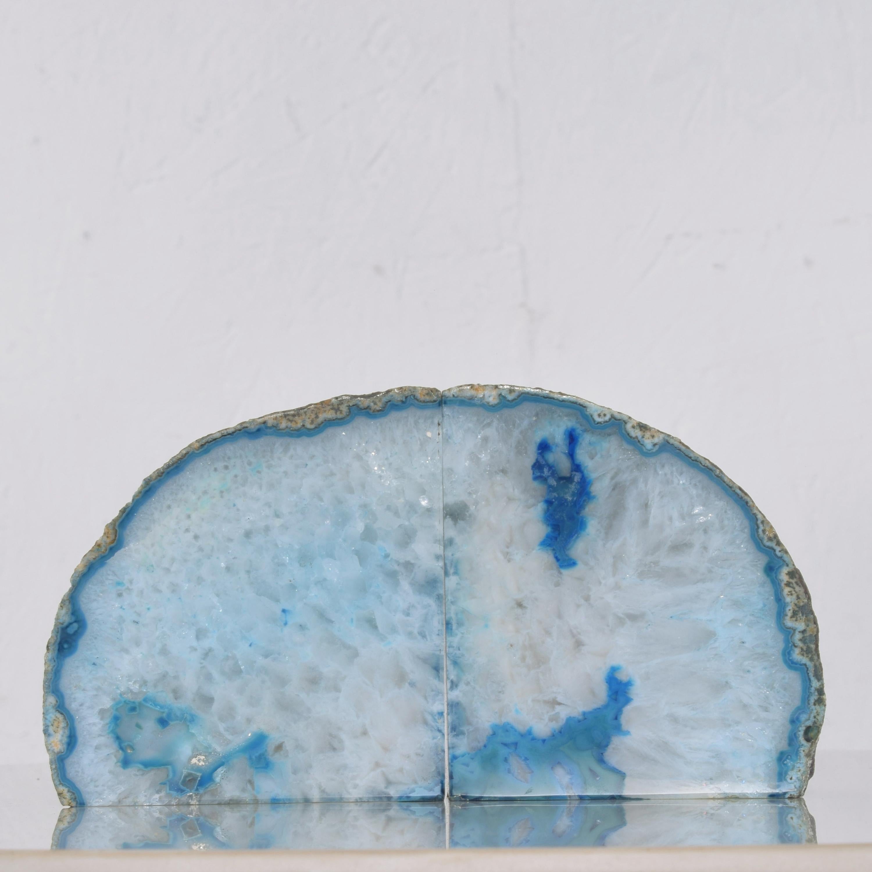 Floating Blue Quartz Stone Pair of Bookends in Ethereal Blue Organic Modern 1970 For Sale 2