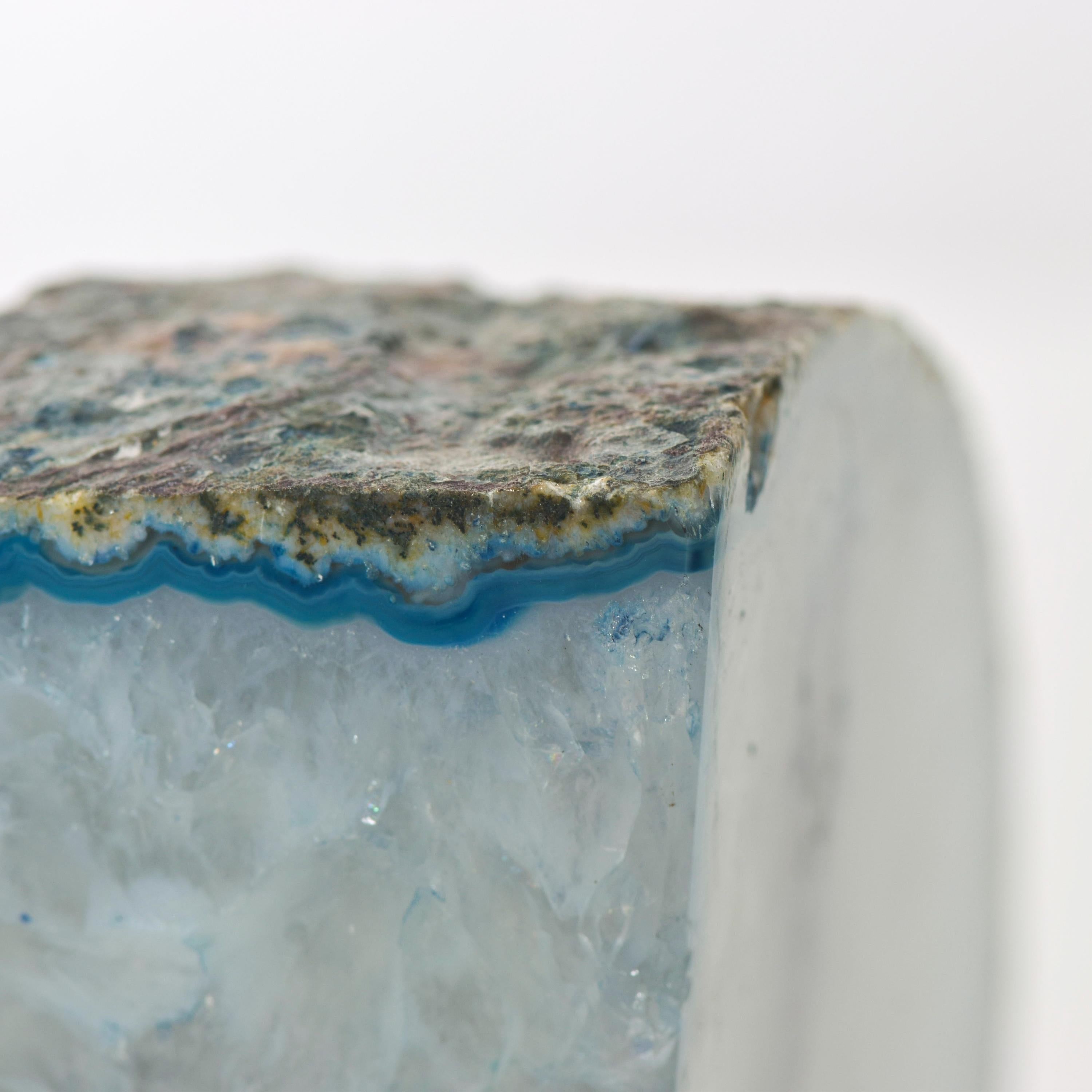 Floating Blue Quartz Stone Pair of Bookends in Ethereal Blue Organic Modern 1970 For Sale 3