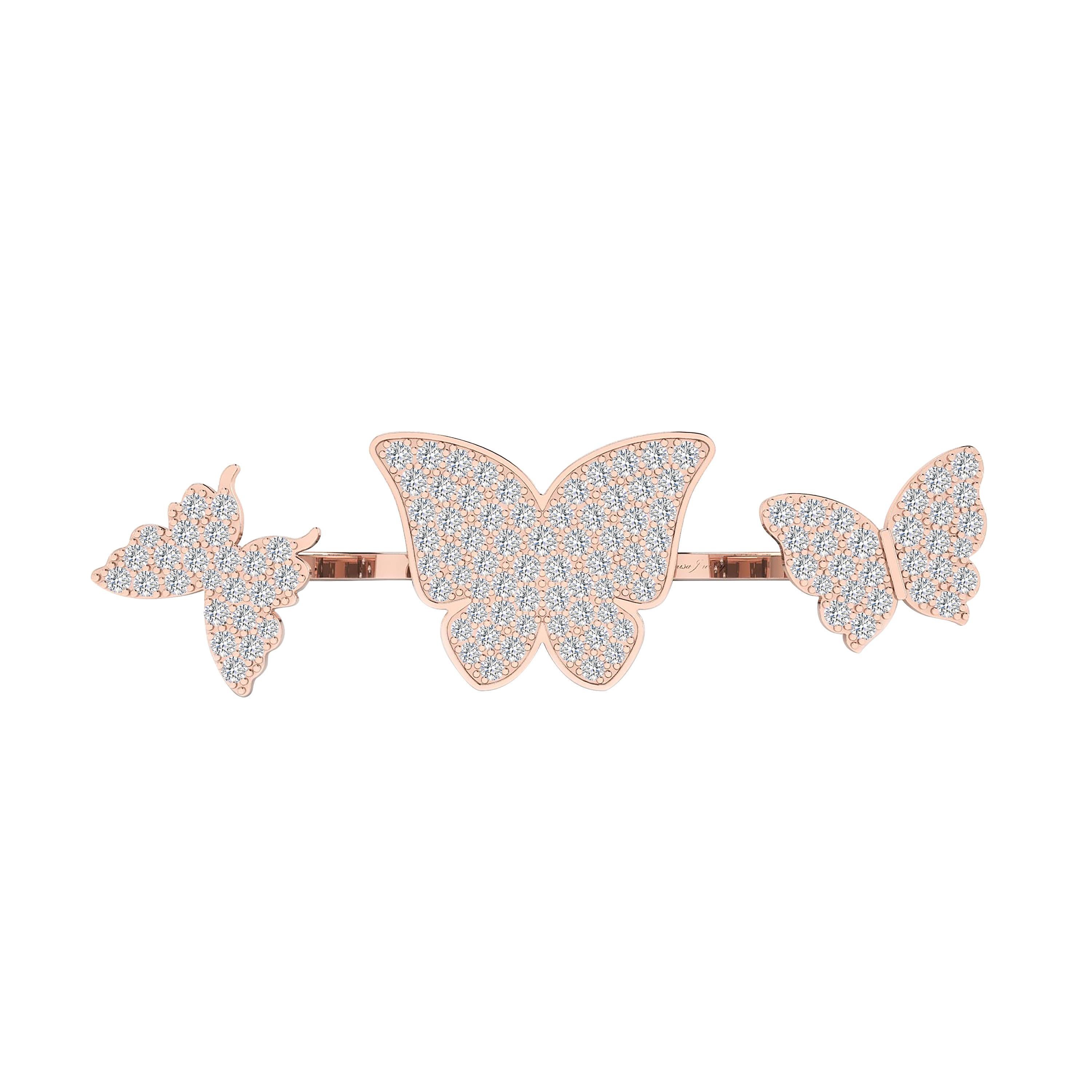 Round Cut Floating Butterflies 2 in 1 Ring with Diamond in 18 Karat Rose Gold For Sale