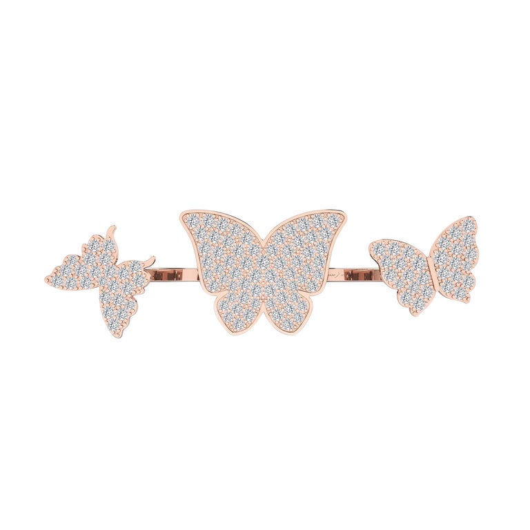 Round Cut Floating Butterflies 2 in 1 Ring with Diamond in 18 Karat Rose Gold For Sale