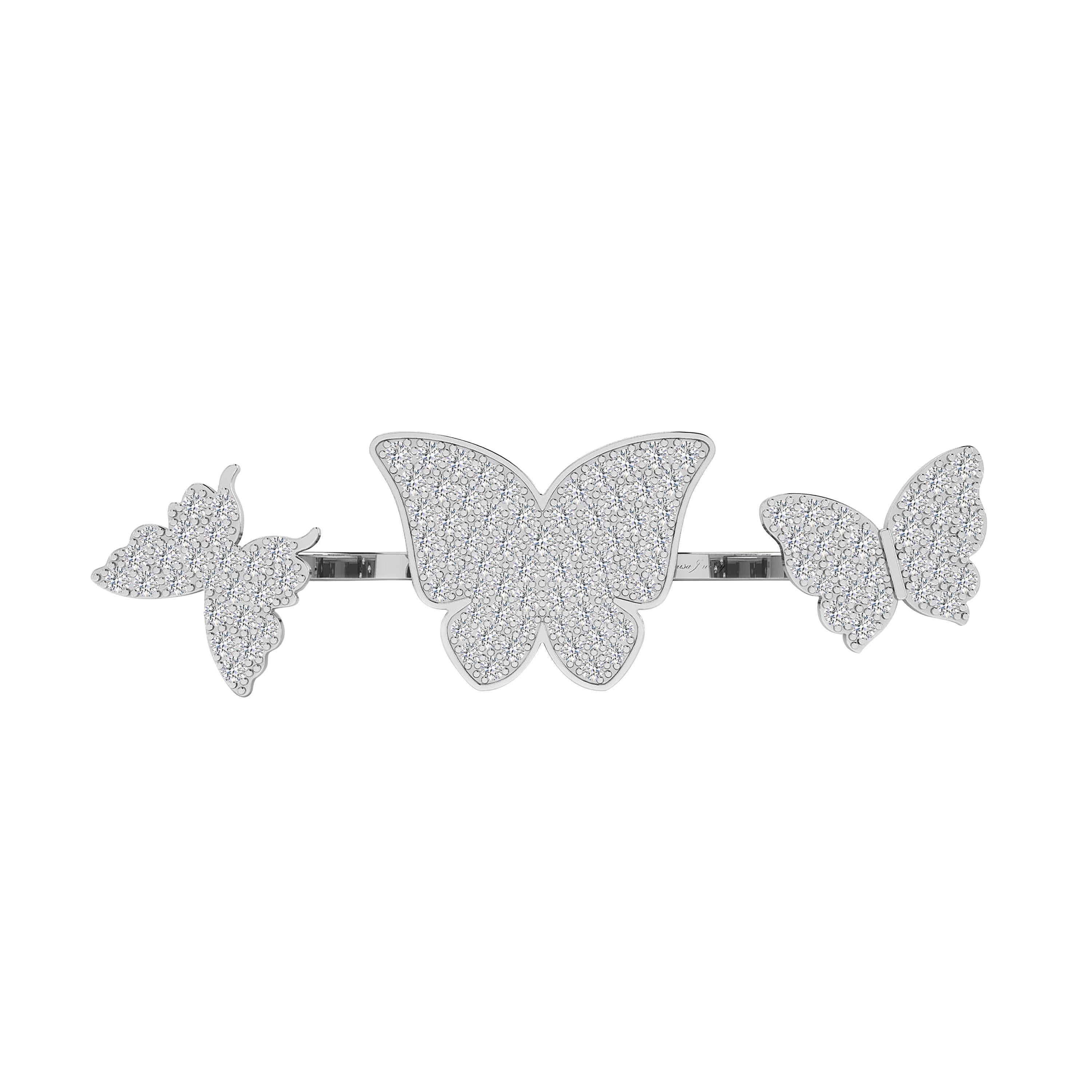 Modern Floating Butterflies 2 in 1 Ring with Diamond in 18 Karat White Gold For Sale