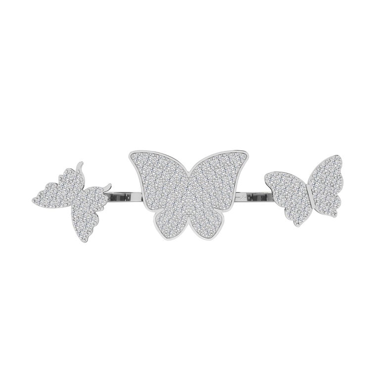 Round Cut Floating Butterflies 2 in 1 Ring with Diamond in 18 Karat White Gold For Sale