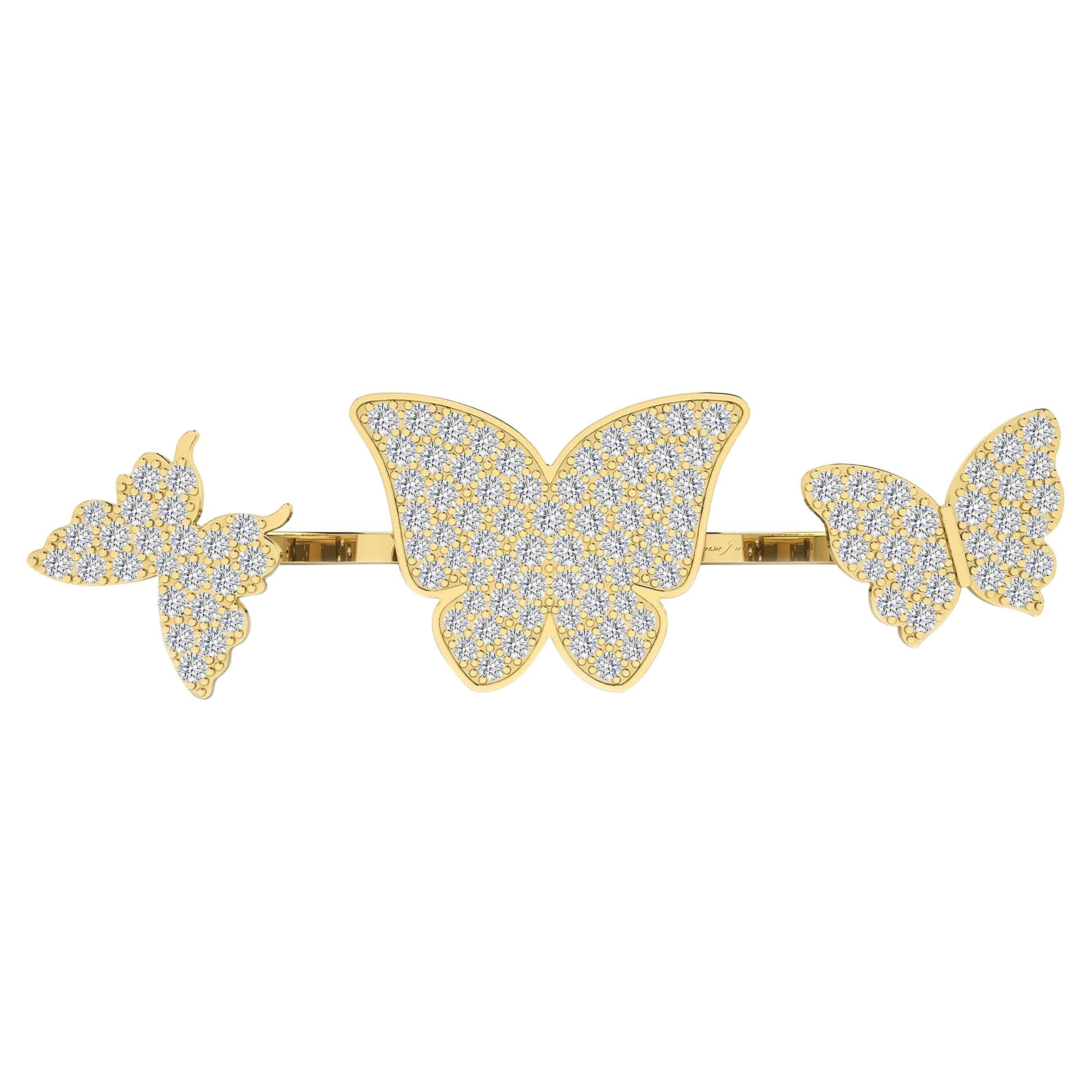 Floating Butterflies 2 in 1 Ring with Diamond in 18 Karat Yellow Gold