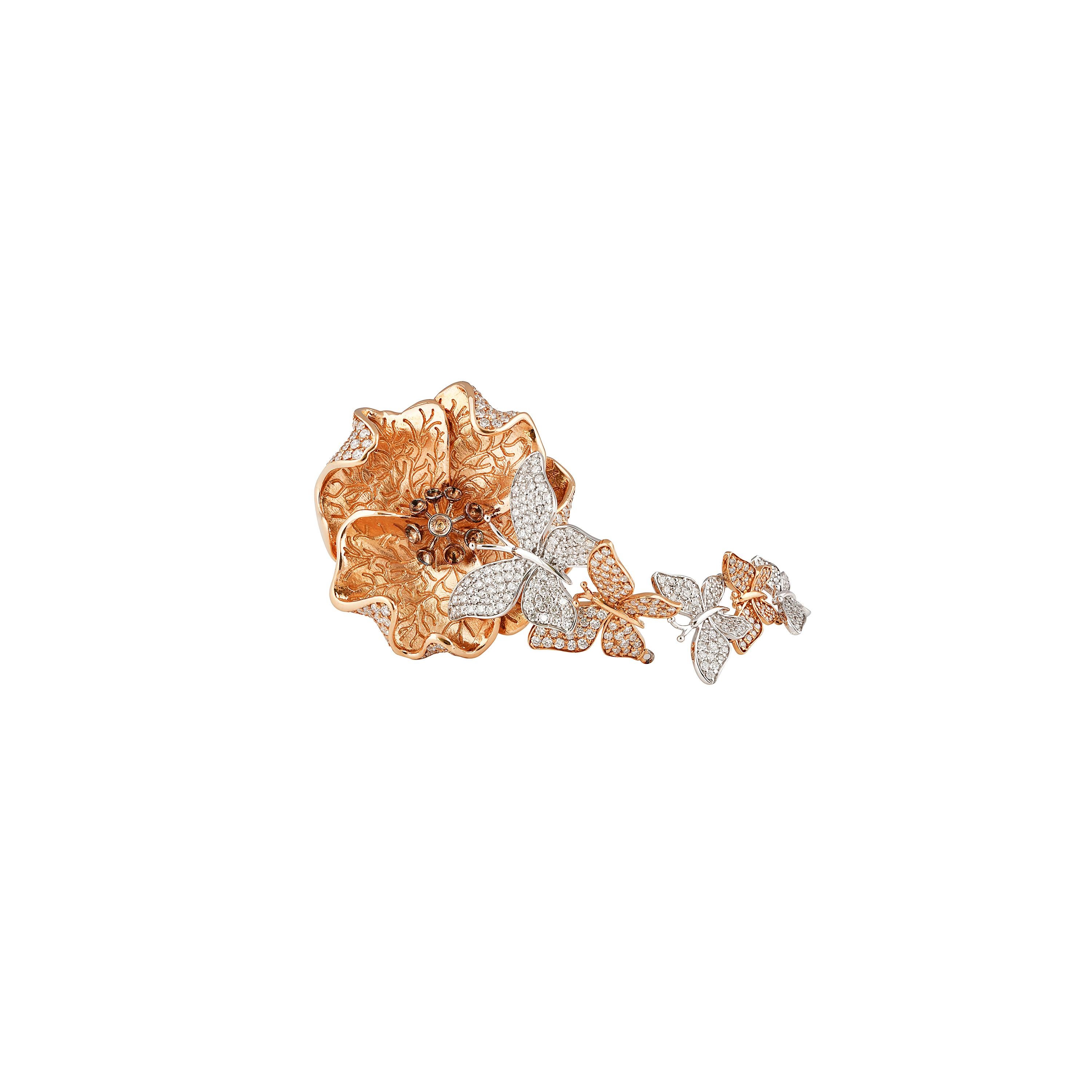 Schwebender Schmetterling-Diamantring aus 18 Karat Weiß- und Roségold (Zeitgenössisch) im Angebot