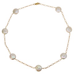 Floating Coin Pearl 14 Karat Yellow Gold Necklace