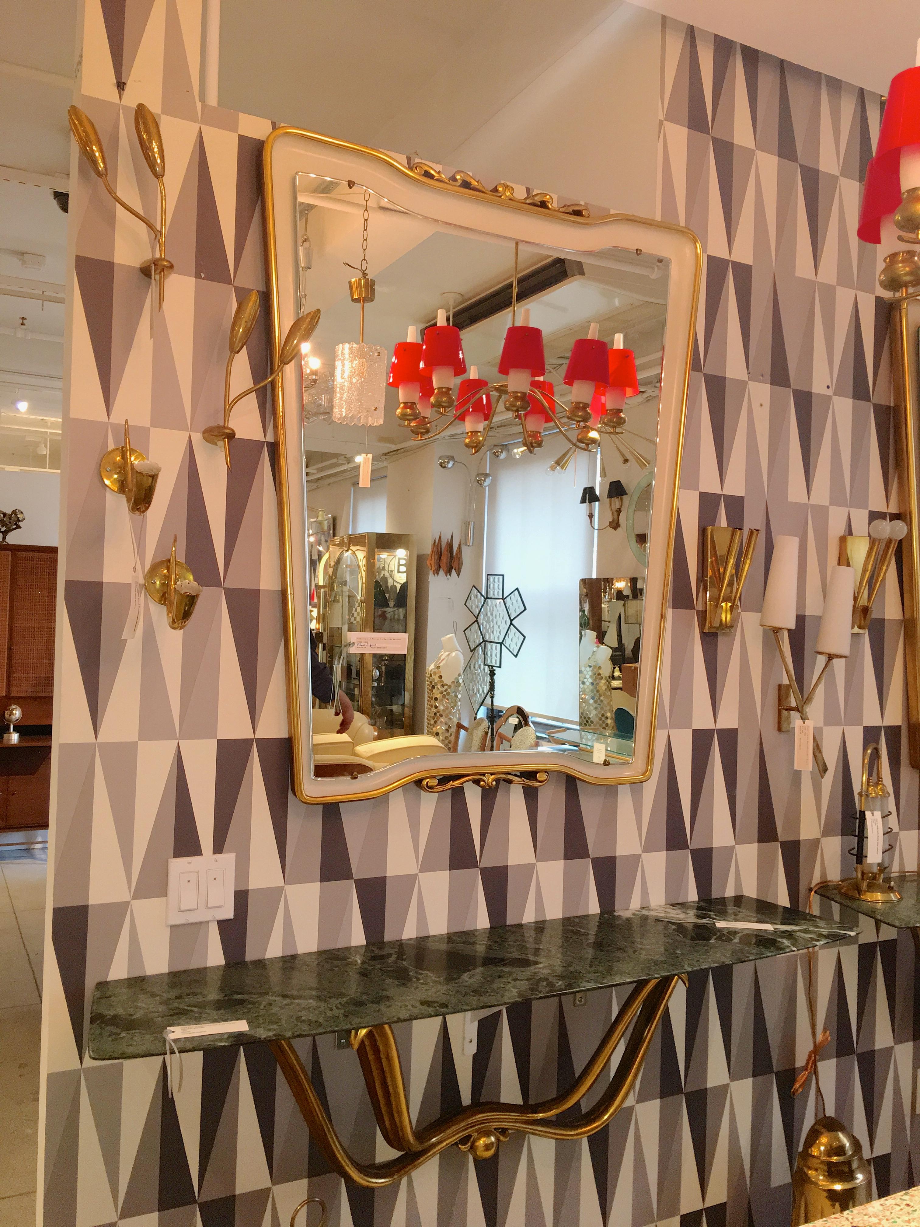Italian Floating Marble & Giltwood Console & Mirror by Osvaldo Borsani For Sale