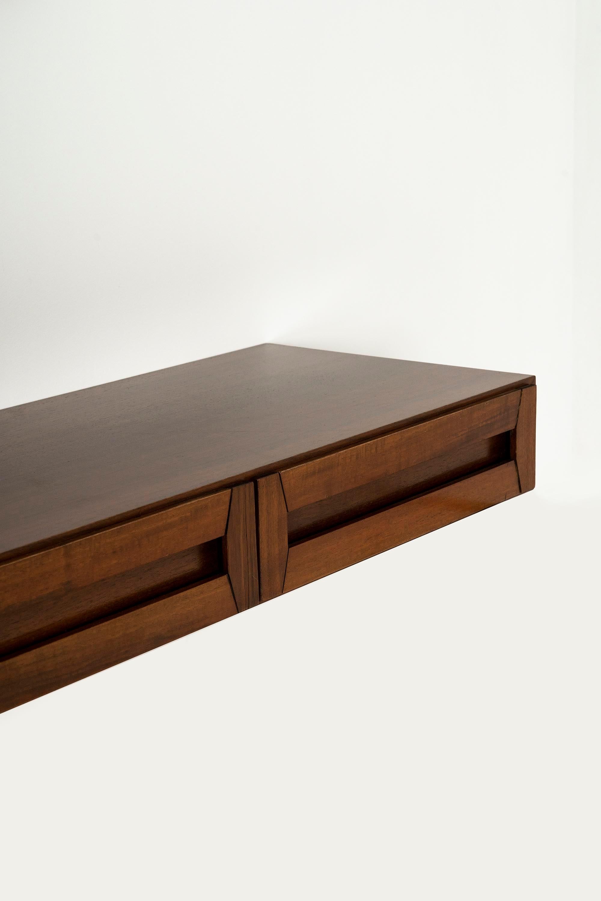 Mid-20th Century Floating Console with Mirror in Walnut by Dino Cavalli, Italy 1960s