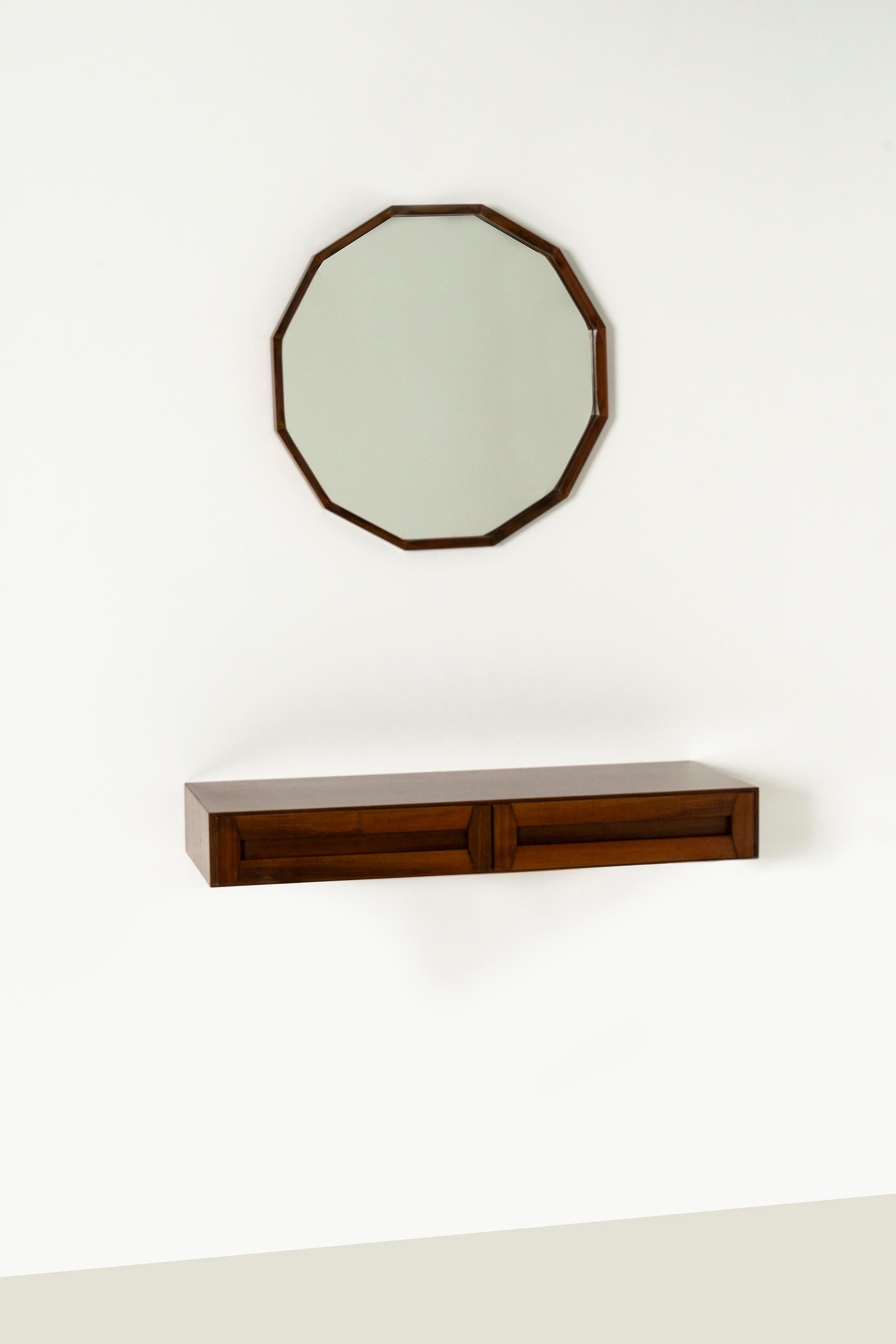 Floating Console with Mirror in Walnut by Dino Cavalli, Italy 1960s 1