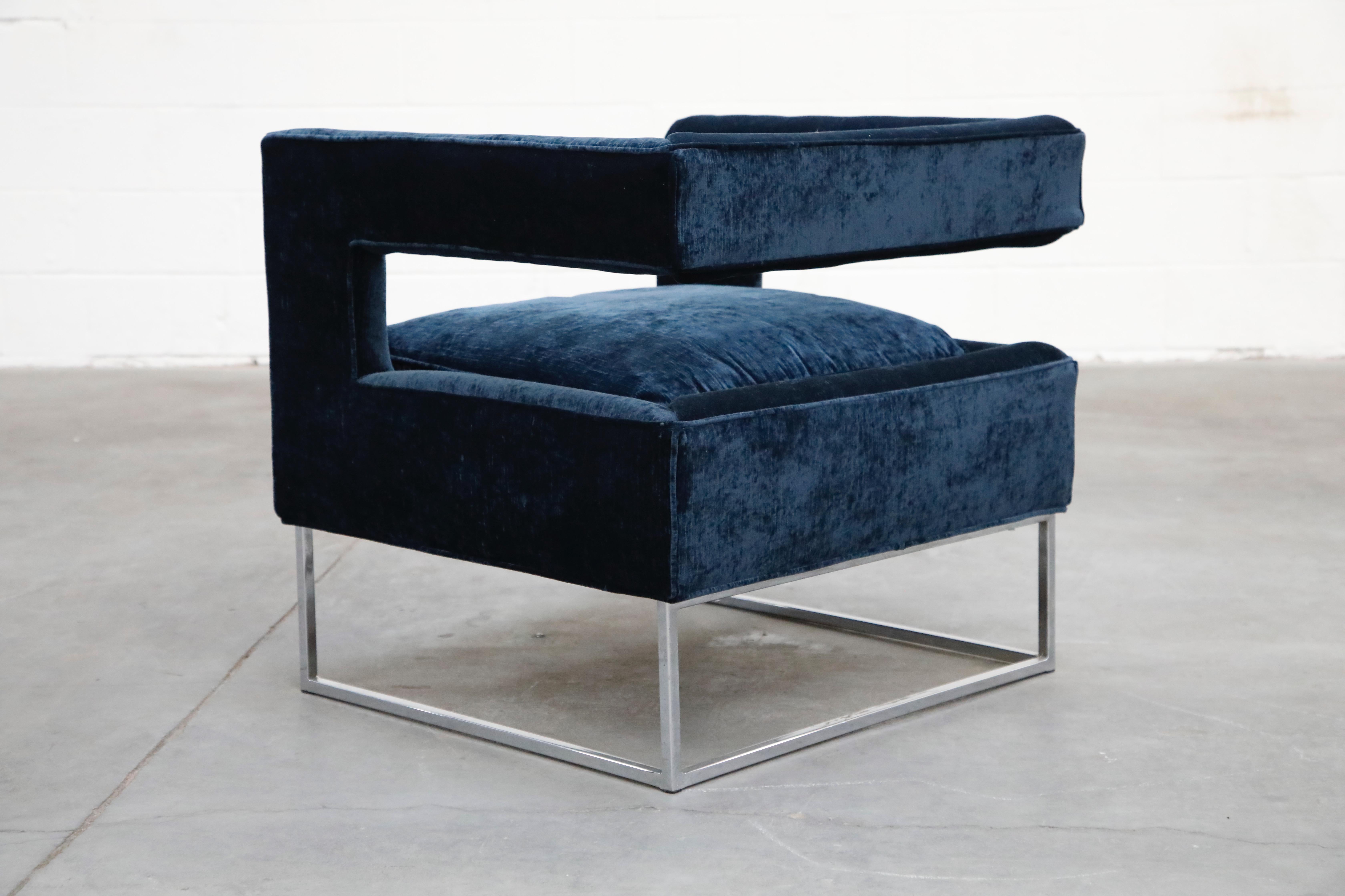 Upholstery Floating Cubist Armchair by Flair for Bernhardt, Style of Milo Baughman, 1970s