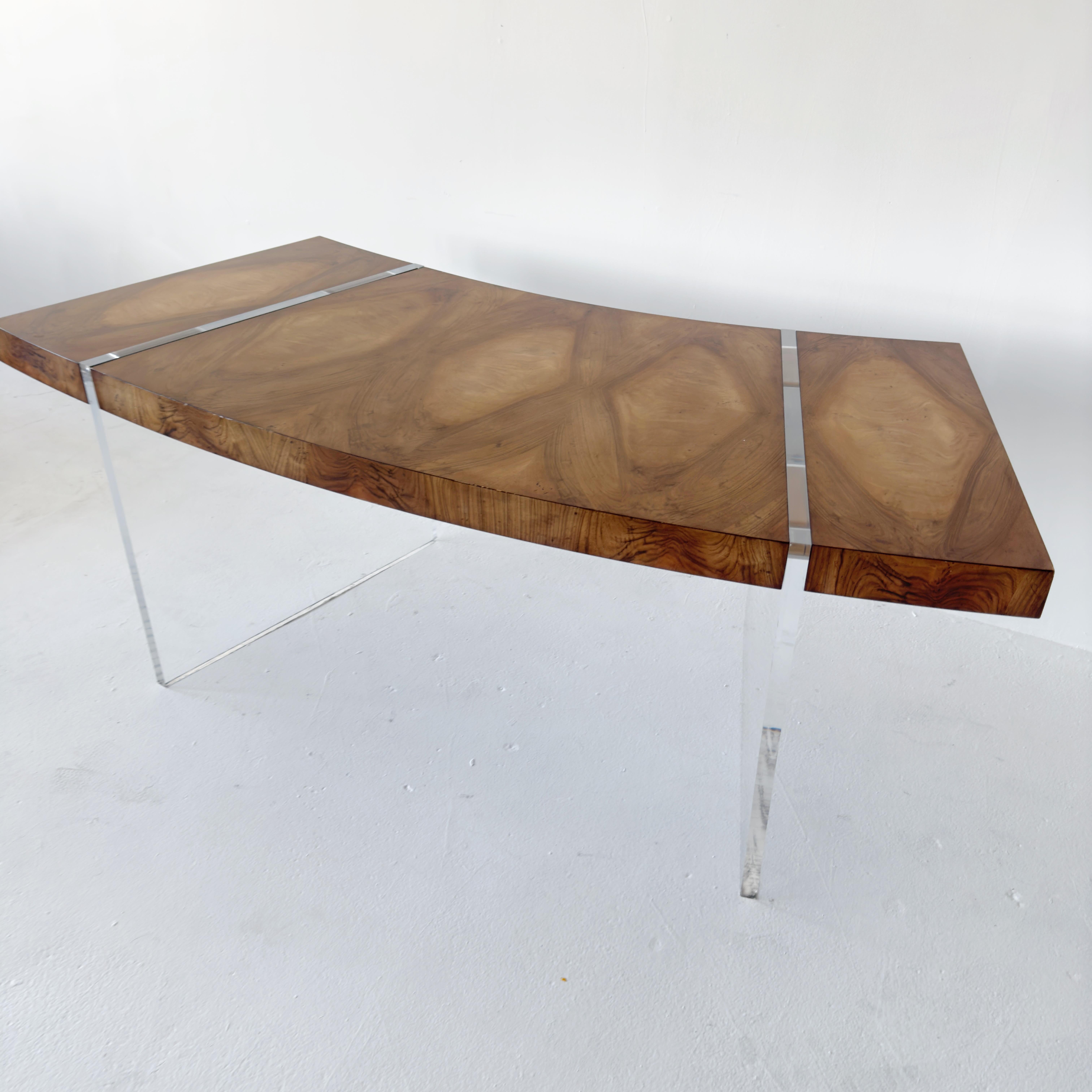 Art Deco Floating Curved Cerejeira Grain Desk with Lucite Legs