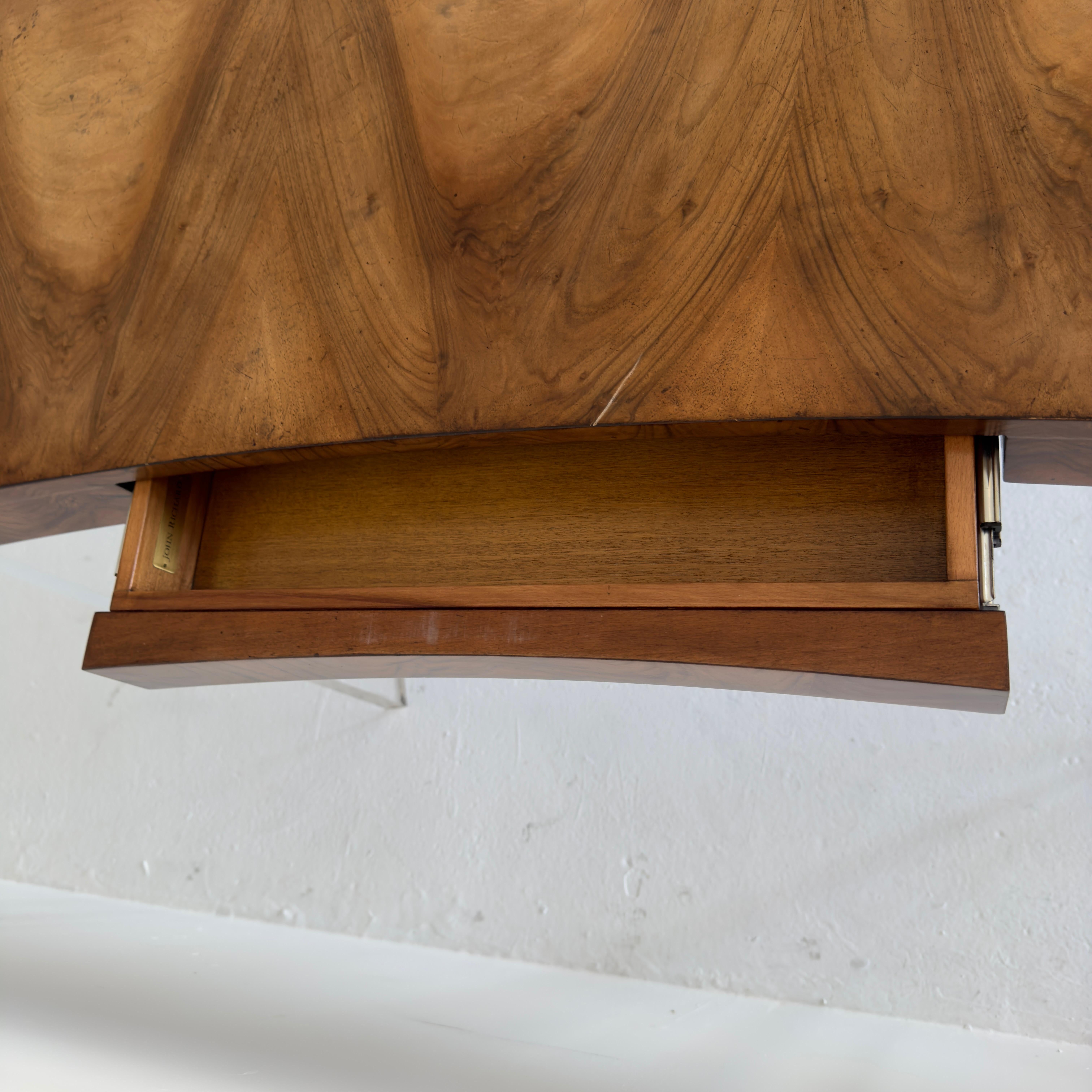 Floating Curved Cerejeira Grain Desk with Lucite Legs In Good Condition In Los Angeles, CA