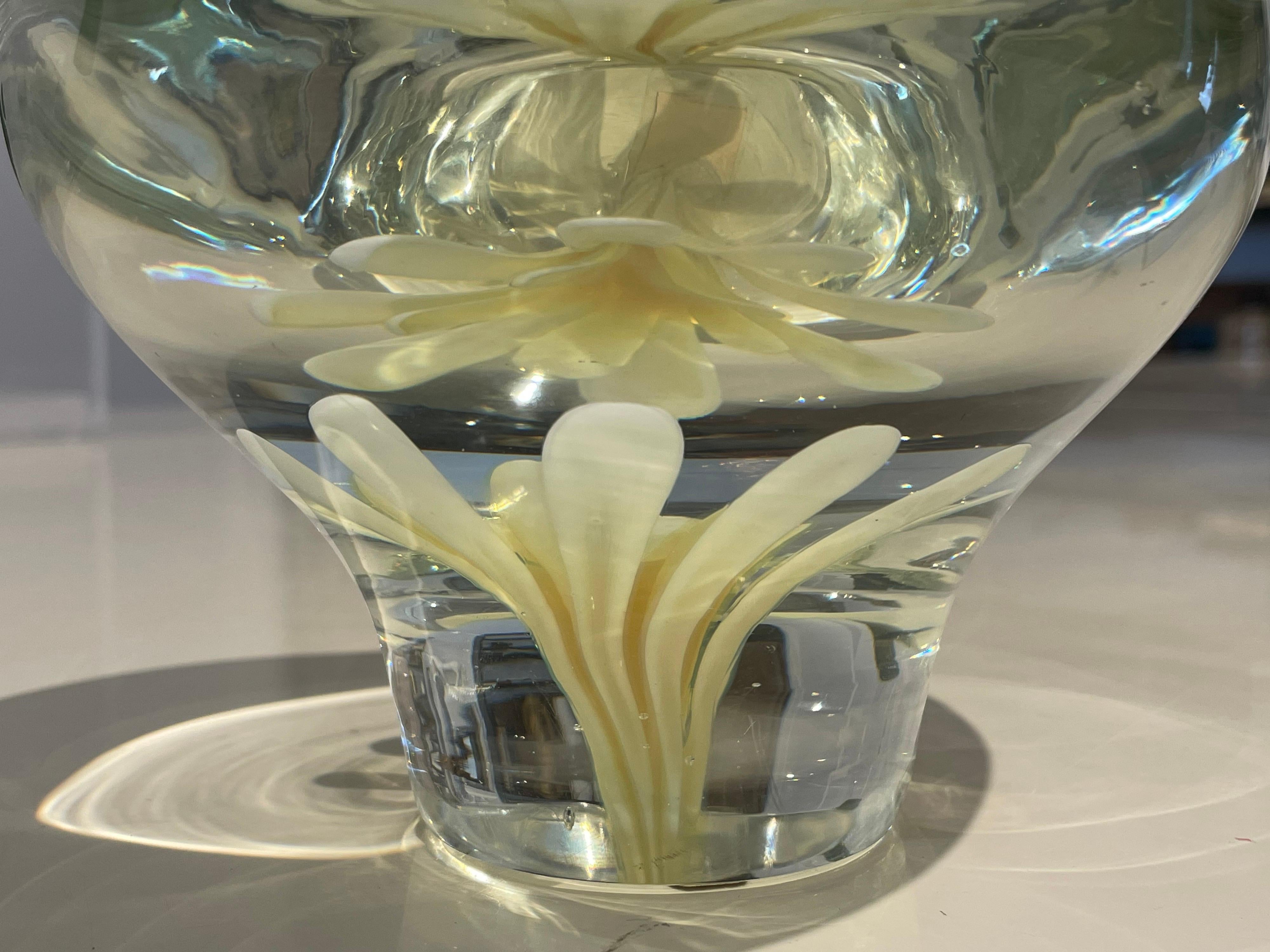 Mid-Century Modern Floating Daisy in Canary Yellow Glass Bowl/ Vide-Poche For Sale