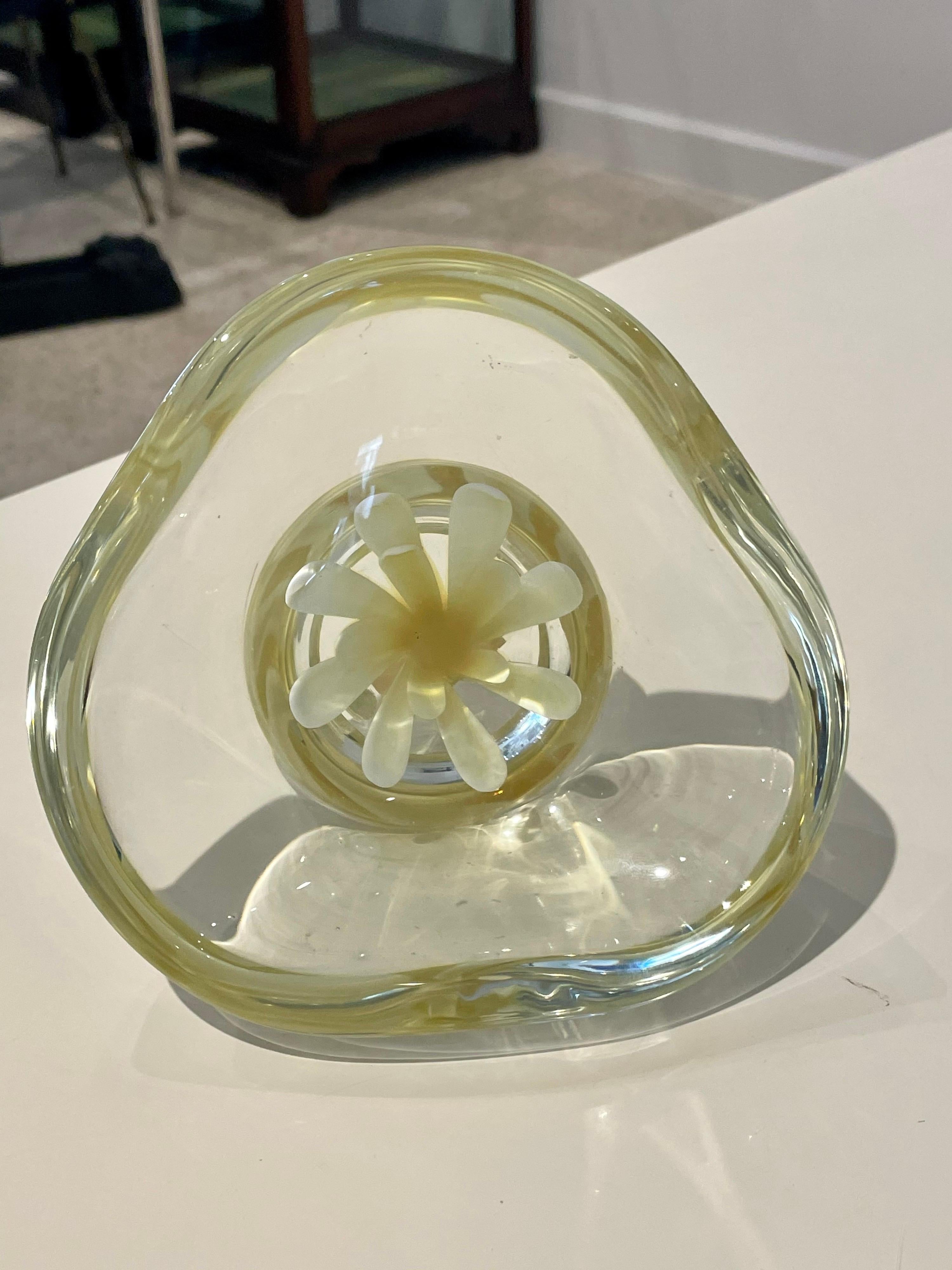 Italian Floating Daisy in Canary Yellow Glass Bowl/ Vide-Poche For Sale