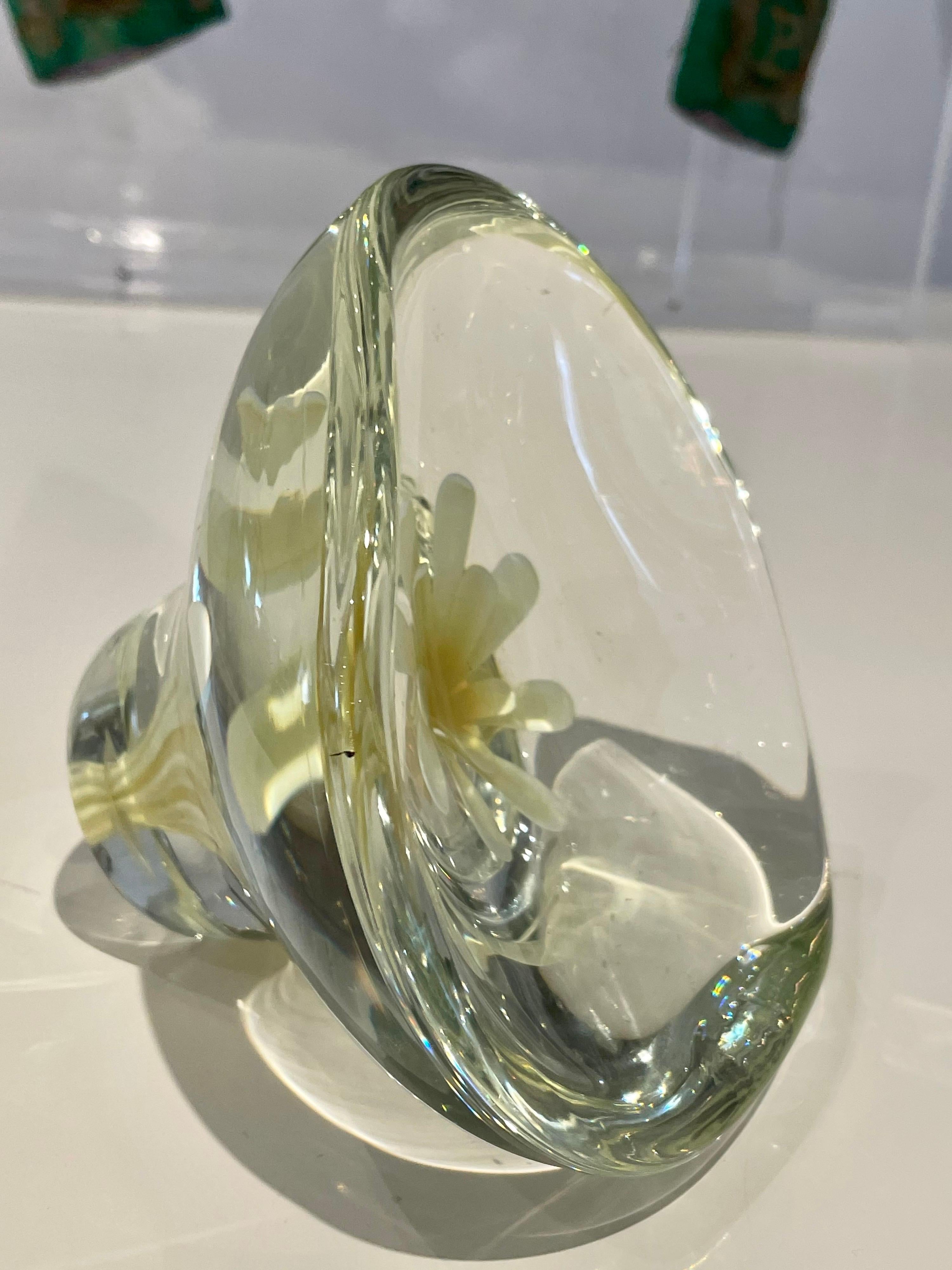Murano Glass Floating Daisy in Canary Yellow Glass Bowl/ Vide-Poche For Sale