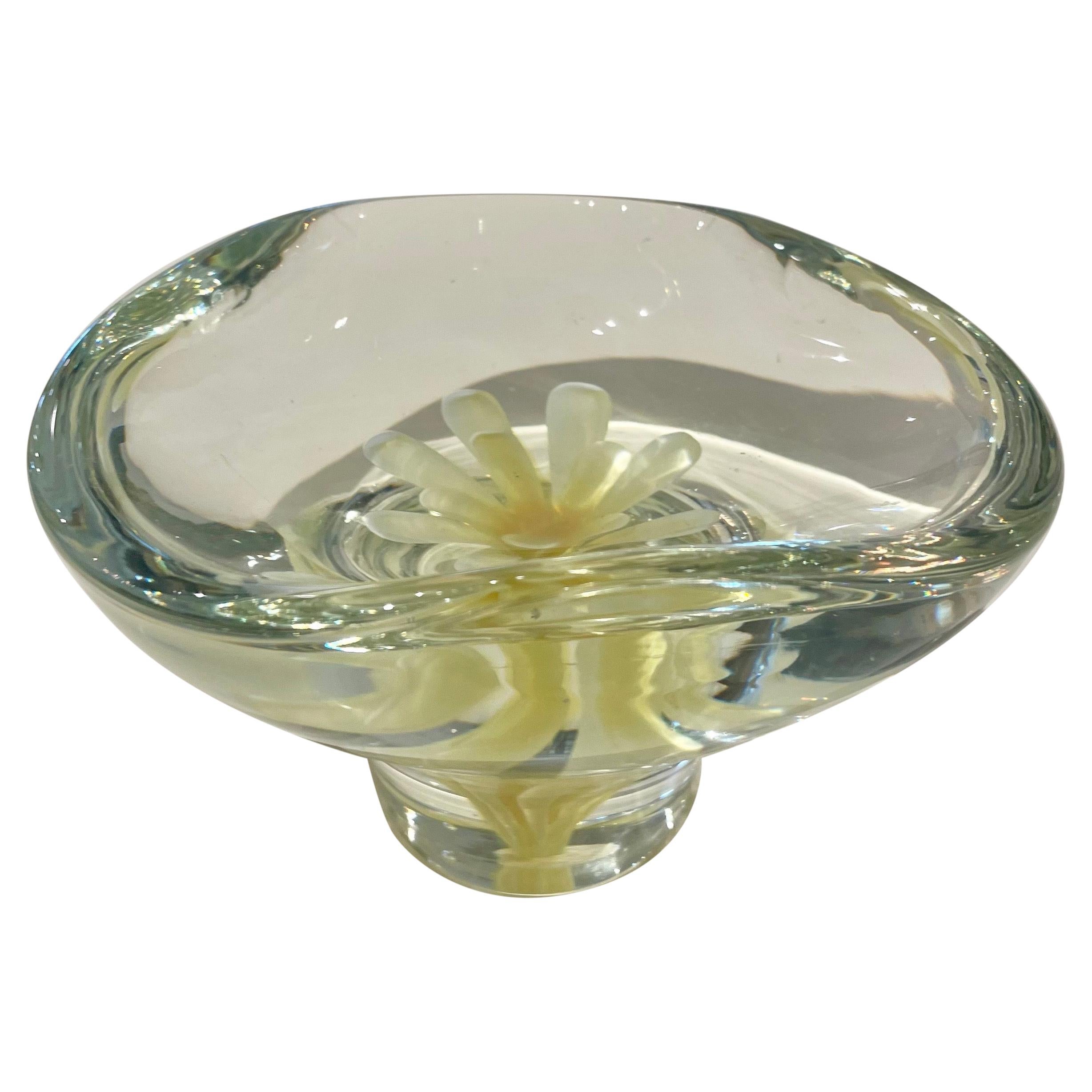 Floating Daisy in Canary Yellow Glass Bowl/ Vide-Poche For Sale