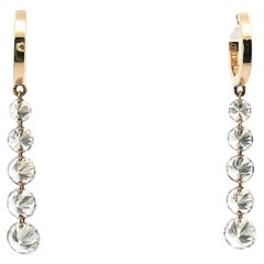 Floating Diamond 14K (or 18k upon request) Yellow  Gold Hoop Drop Earrings