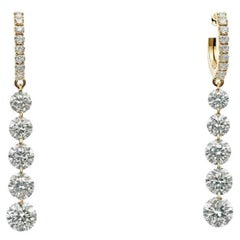 Floating Diamond 14K (or 18k upon request) Yellow  Gold Hoop Drop Earrings
