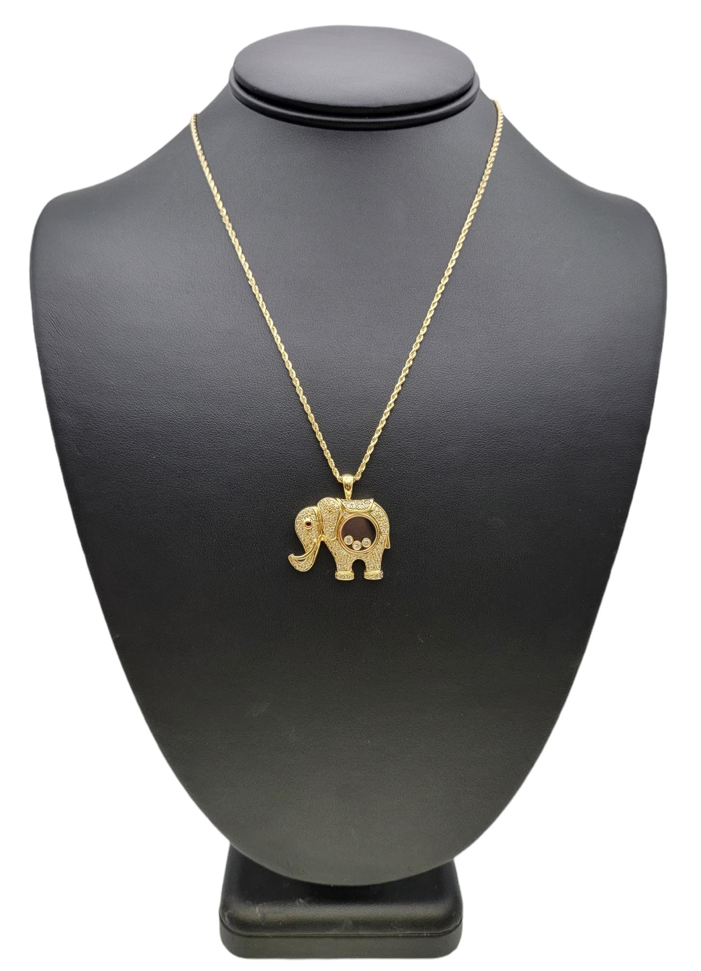 Floating Diamond and Pave Elephant Pendant with Ruby Eye in 18 Karat Yellow Gold 7