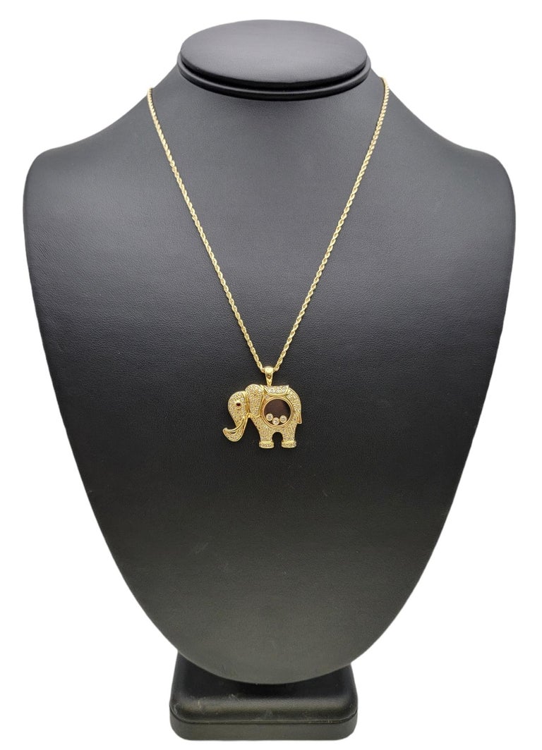 Floating Diamond and Pave Elephant Pendant with Ruby Eye in 18 Karat Yellow Gold For Sale 7