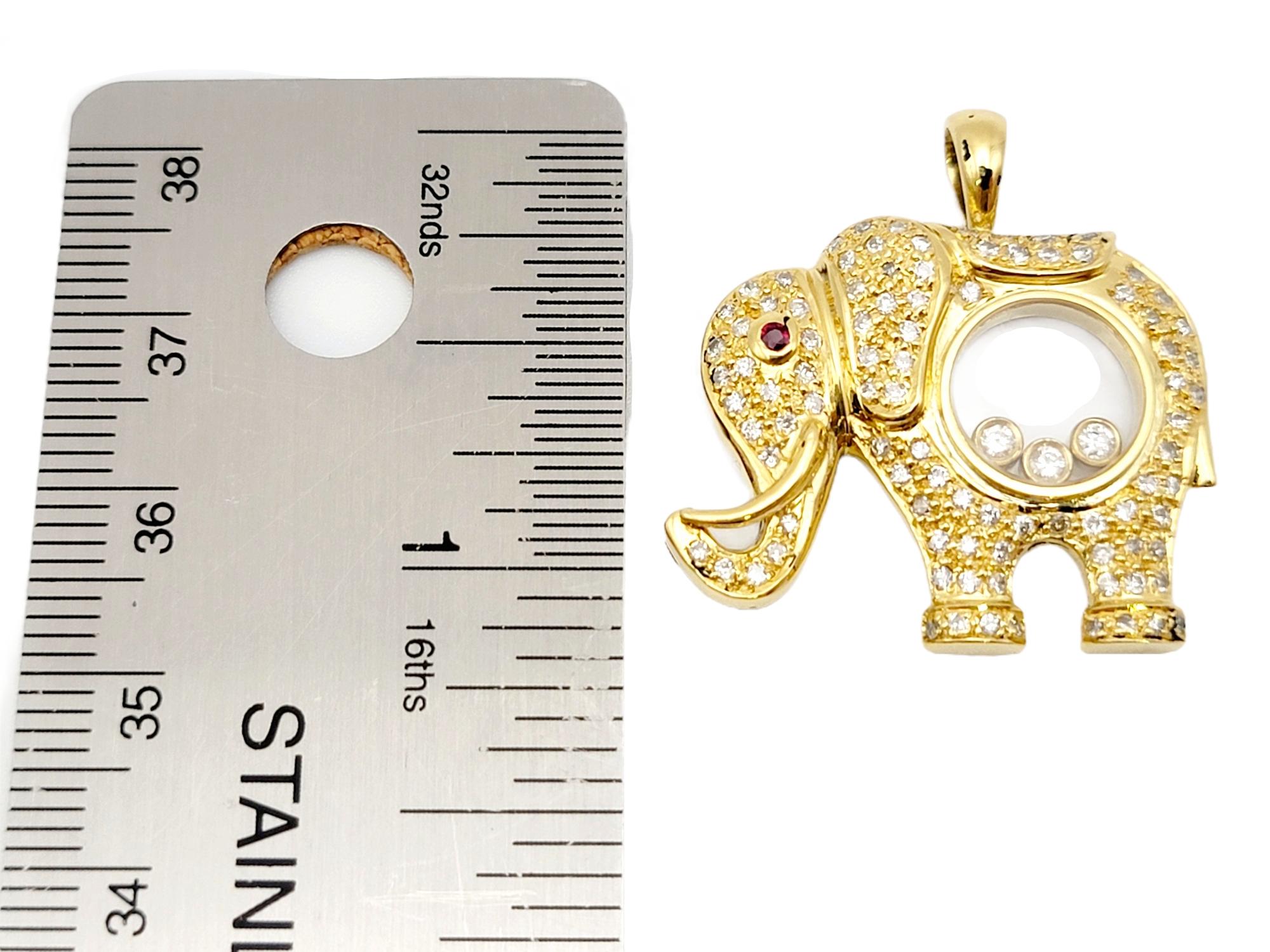 Floating Diamond and Pave Elephant Pendant with Ruby Eye in 18 Karat Yellow Gold 8